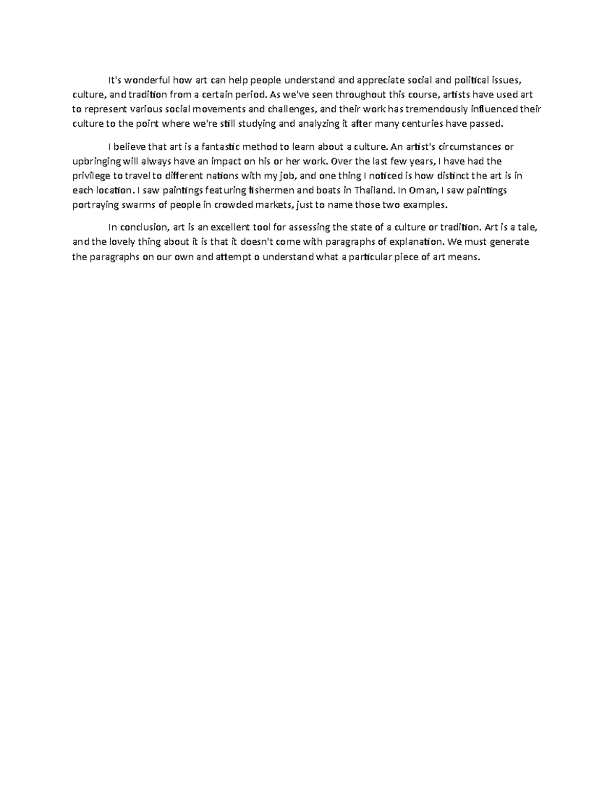 AHIST 1401 Learning Journal 8 - It's wonderful how art can help people ...