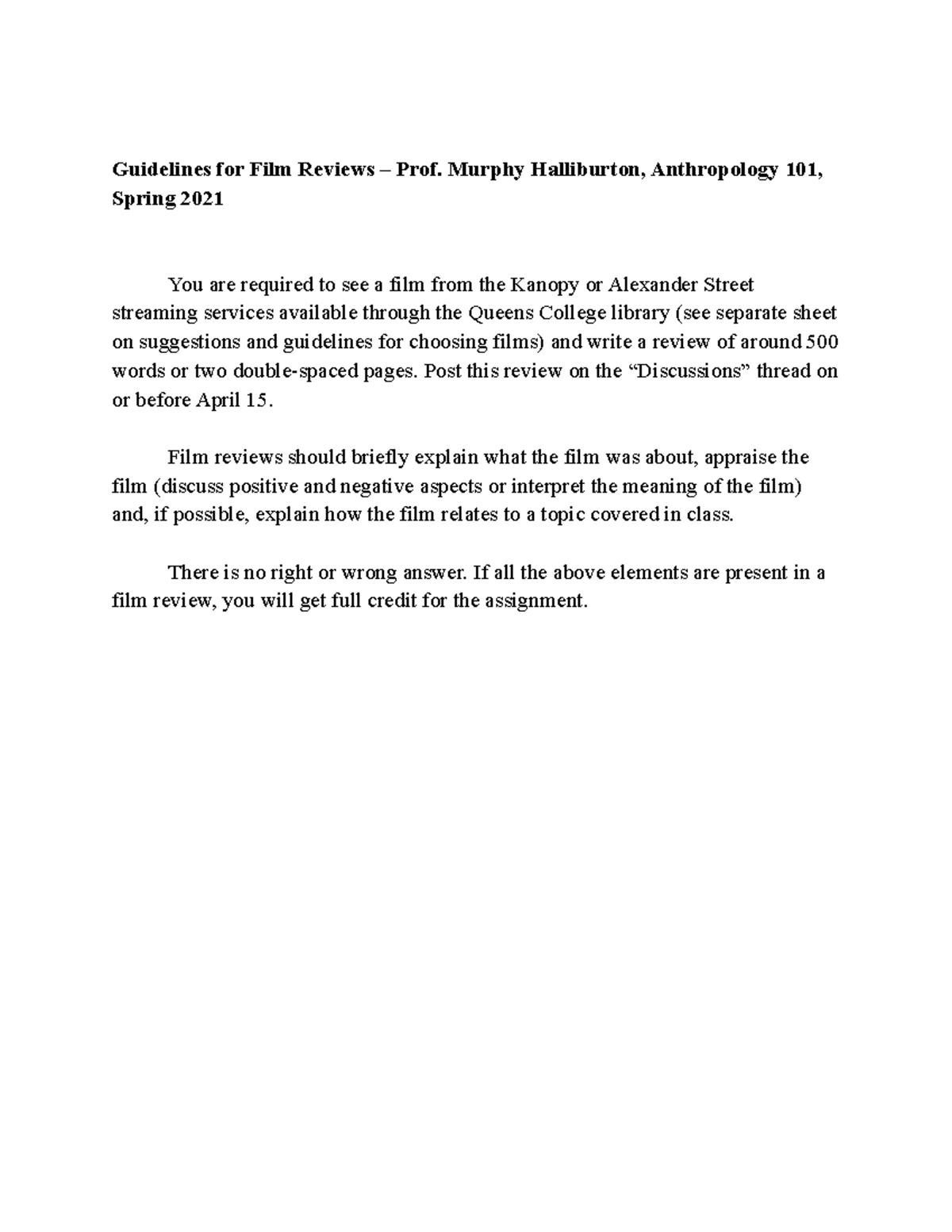 Film Review Guidelines 2021 Guidelines for Film Reviews Prof. Murphy Halliburton