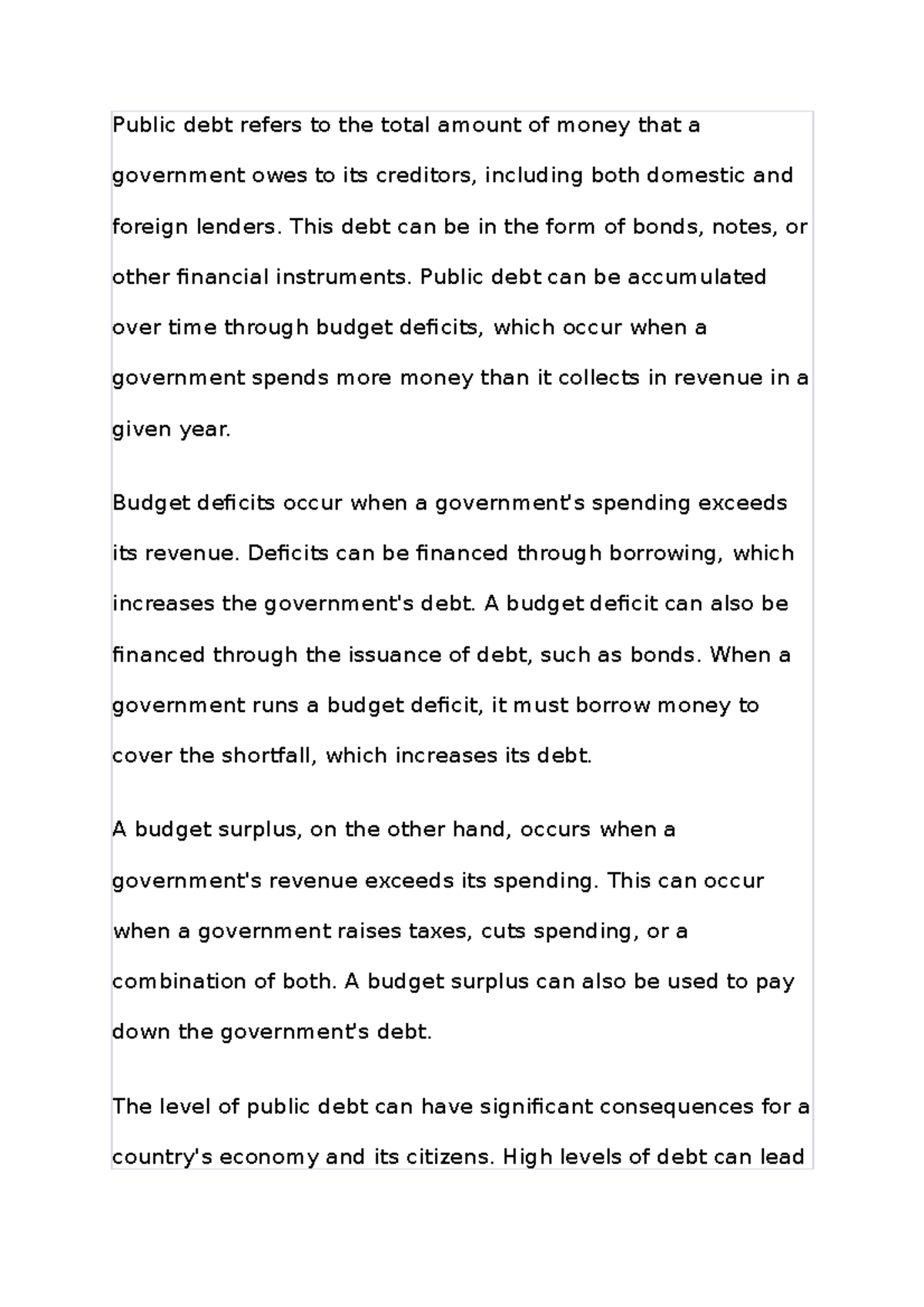 Public Debt And Budget Deficits Public Debt Refers To The Total