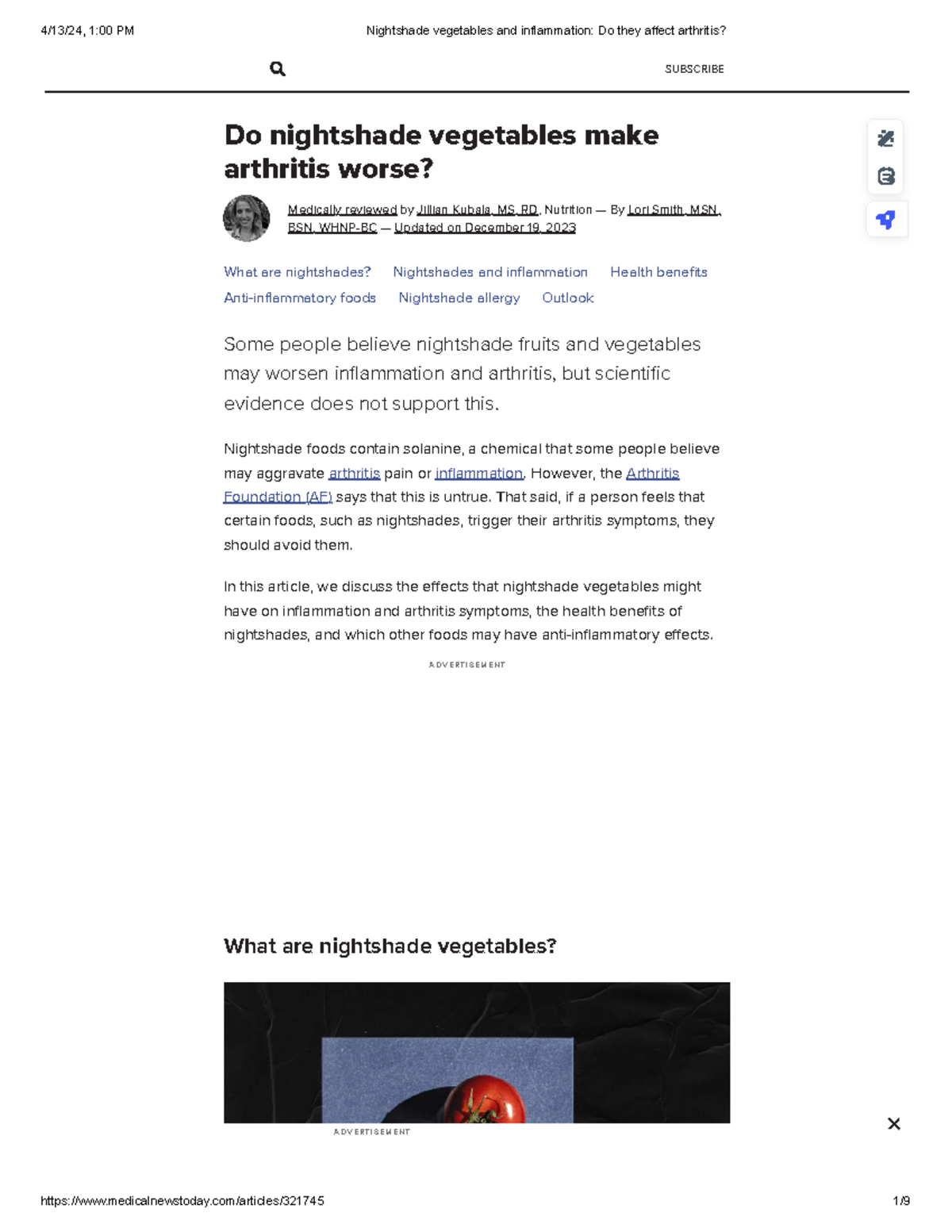 Nightshade vegetables and inflammation Do they affect arthritis Do