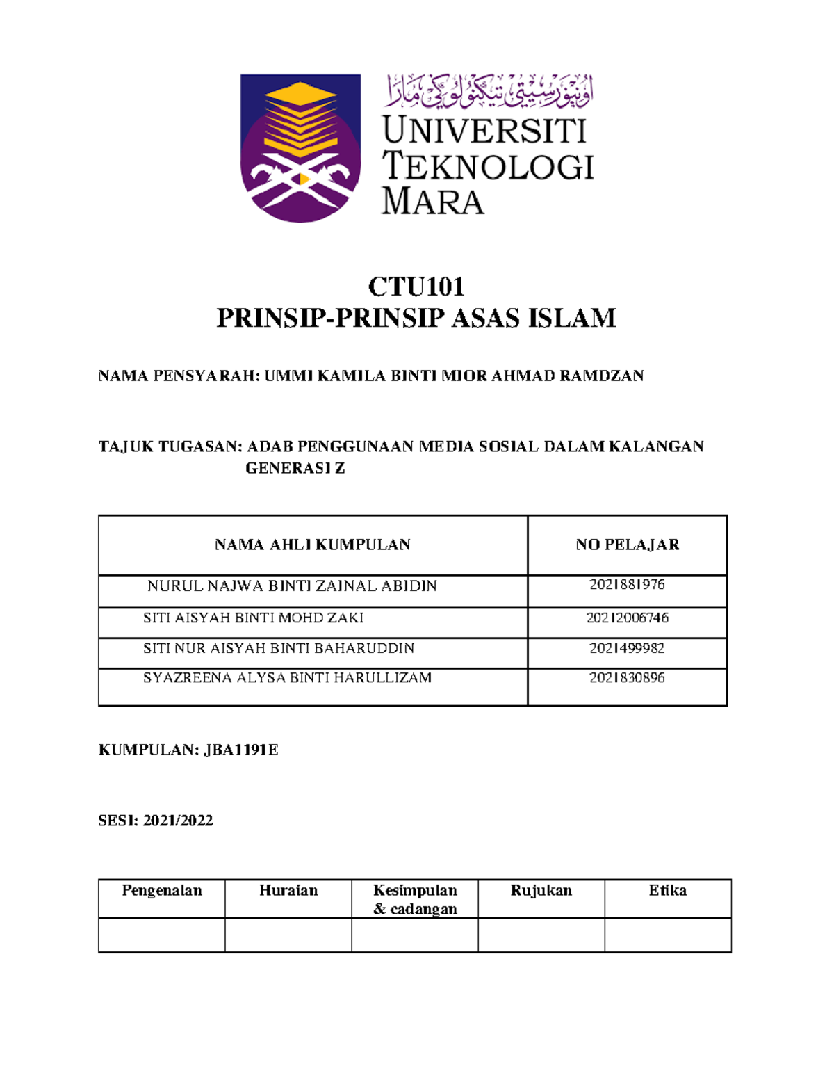 CTU101 - ADAB Penggunaan Media Sosial Dalam Kalangan Generasi Z ...