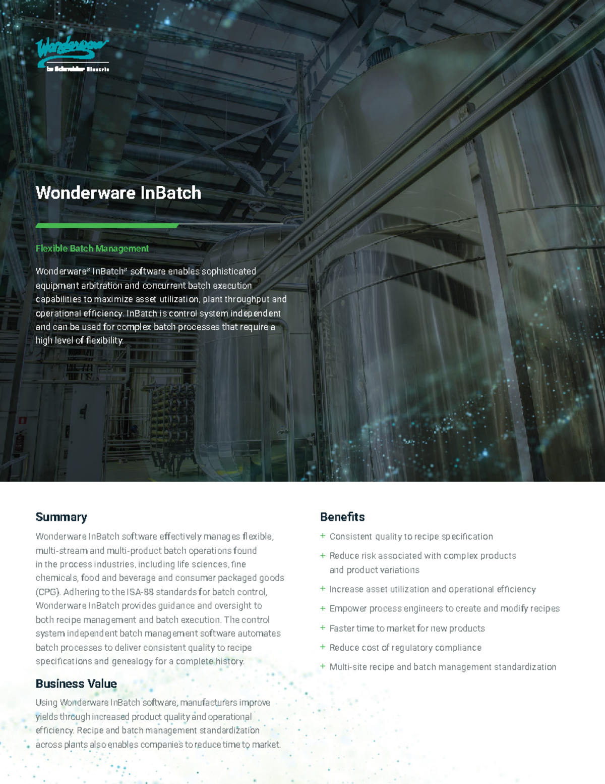 Datasheet SE-LIO-Wonderware In Batch 02-17 - Wonderware InBatch Summary ...
