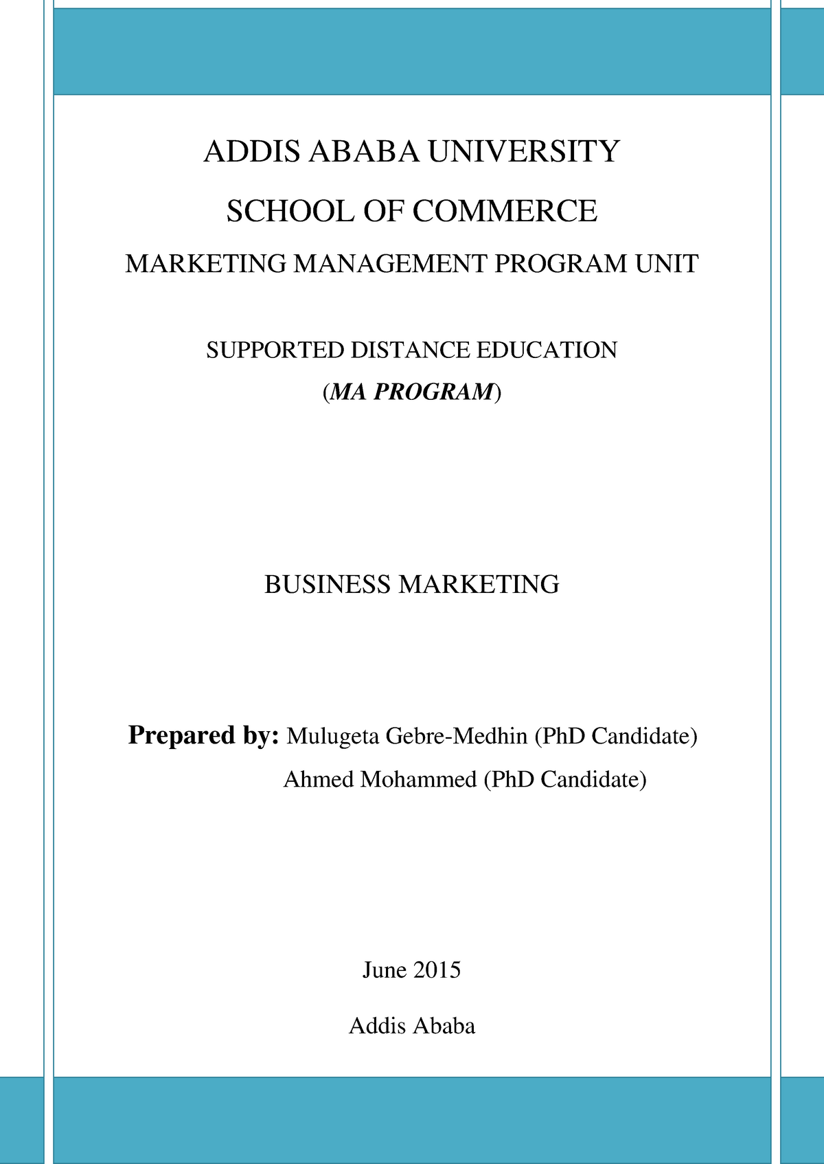 marketing research paper addis ababa university