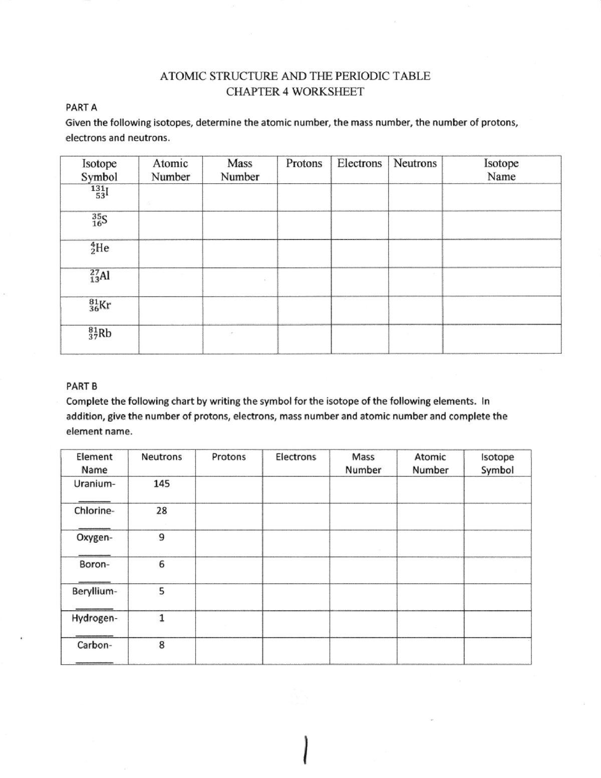 Isotope review packet - ATOMIC STRUCTURE AND THE PERIODIC TABLE With Atomic Structure Worksheet Chemistry
