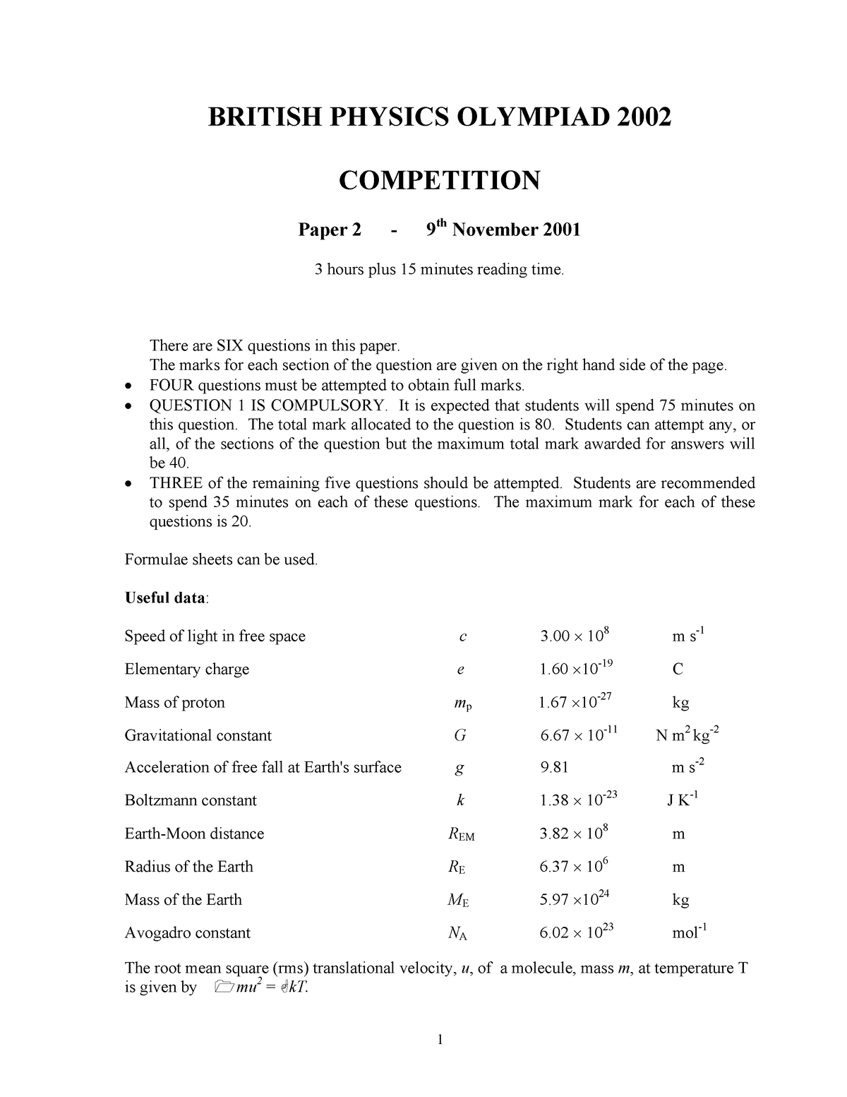 BPh O 2002 - Soal Fisika - BRITISH PHYSICS OLYMPIAD 2002 COMPETITION ...