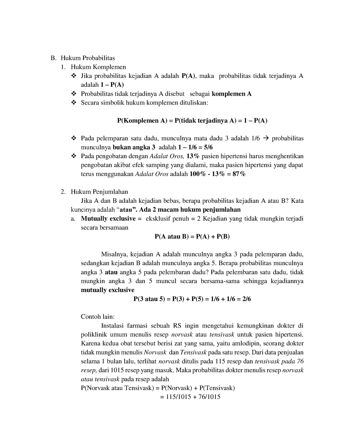 Probababilitas Part 2 (Hukum) - B. Hukum Probabilitas 1. Hukum ...