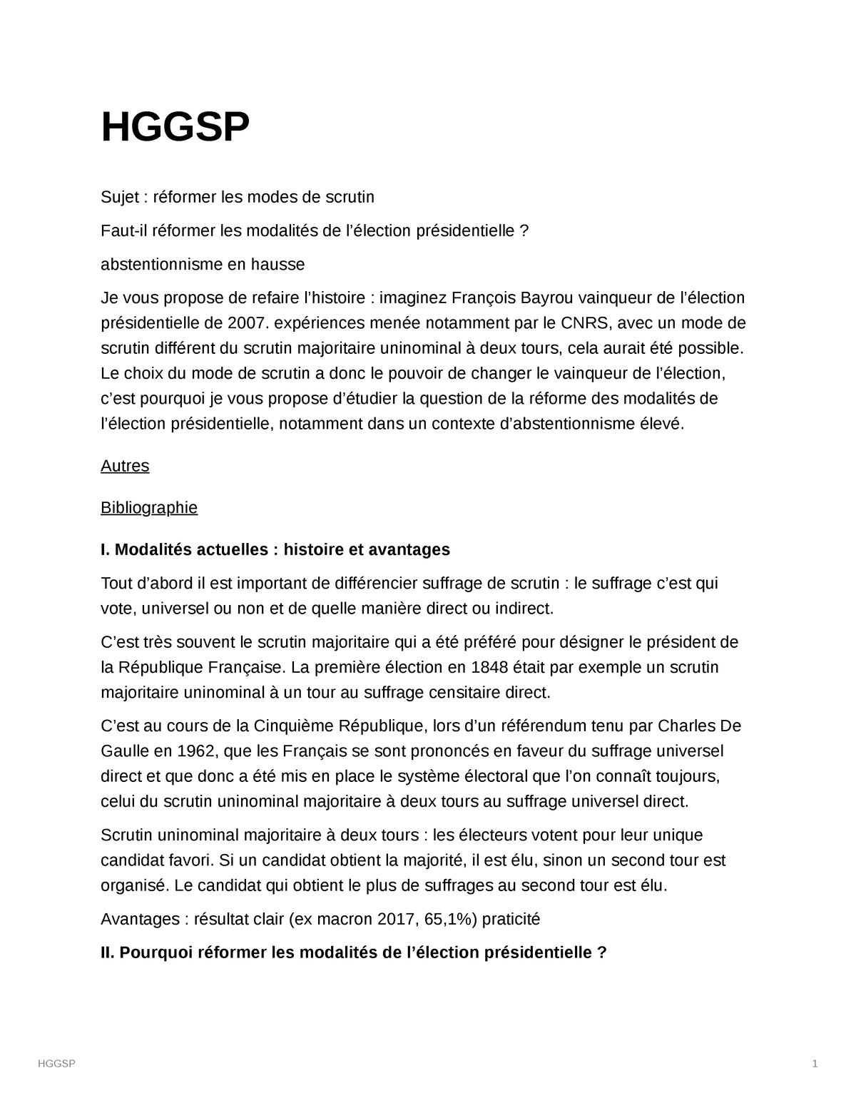 Grand Oral : Hggsp - HGGSP 1 HGGSP Sujet : Réformer Les Modes De ...