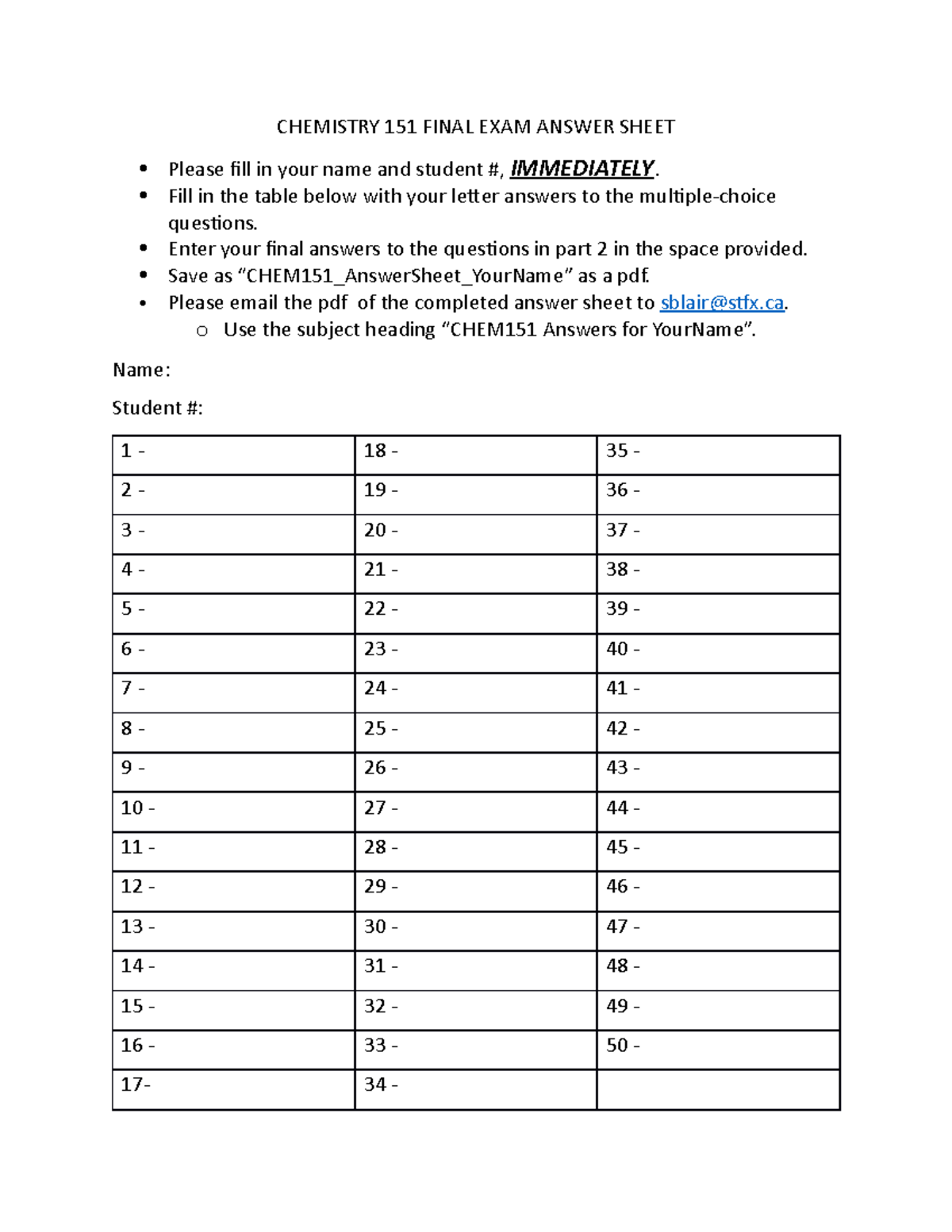 Chem151 Answer Sheet - Ive No Clue What Thsi Is But I Want Premium ...