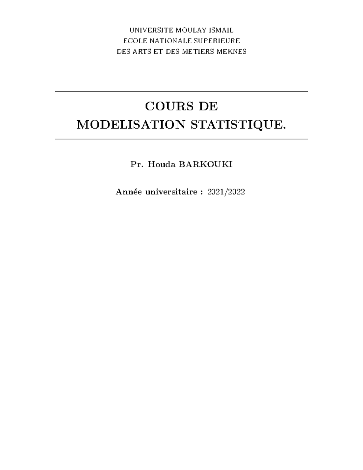 Modélisation statistique - ####### UNIVERSITE MOULAY ISMAIL ...