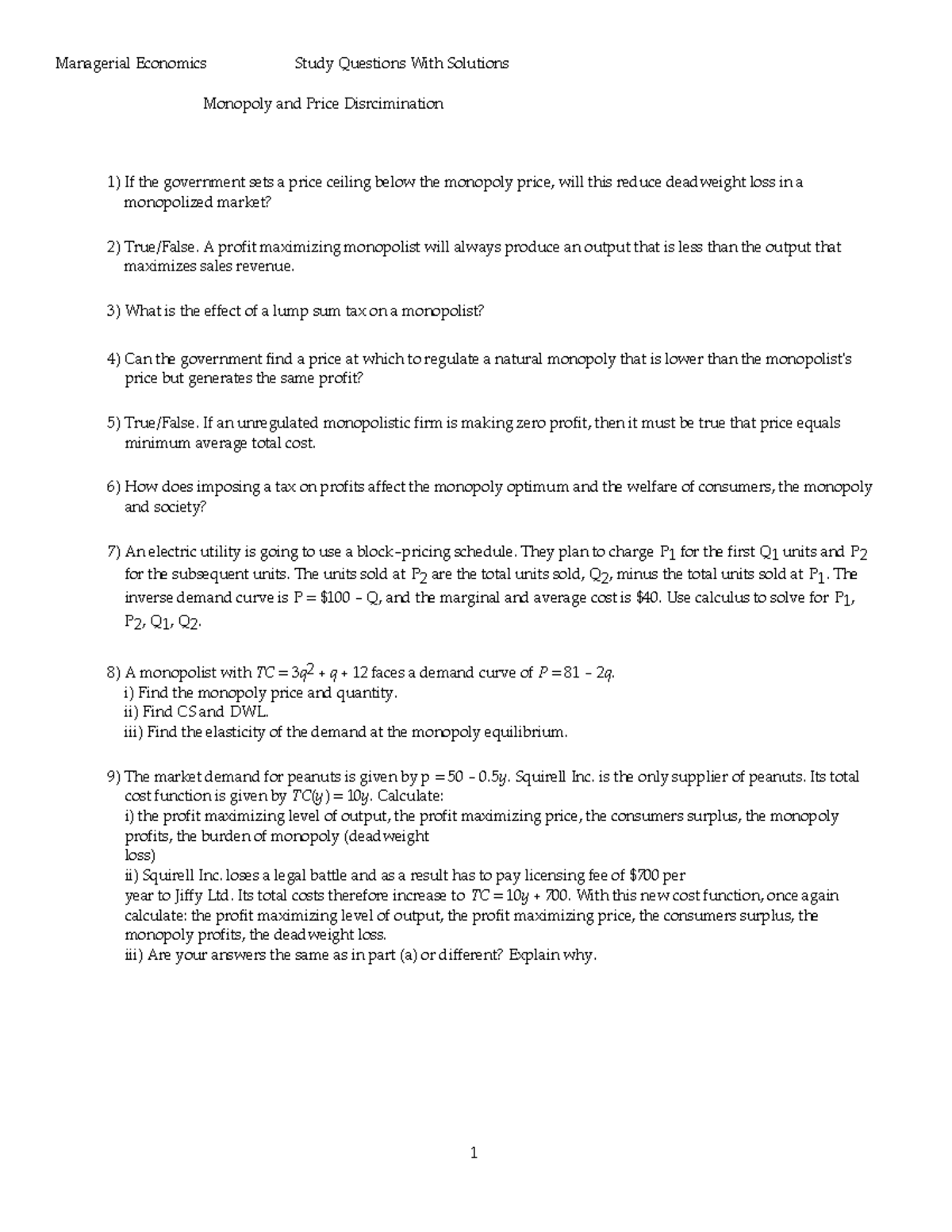 56 - gghhjj - Managerial Economics Study Questions With Solutions ...