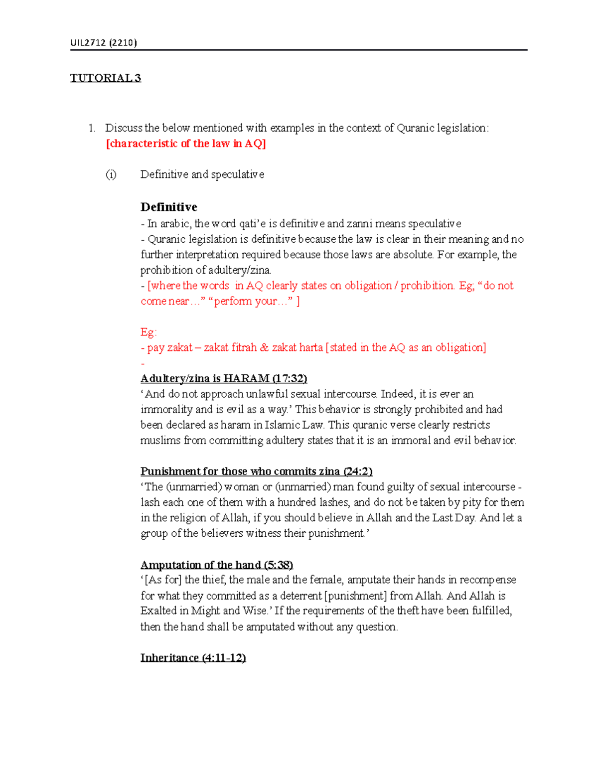 Islamic Tuto 3 Islamic Law Mmu Studocu