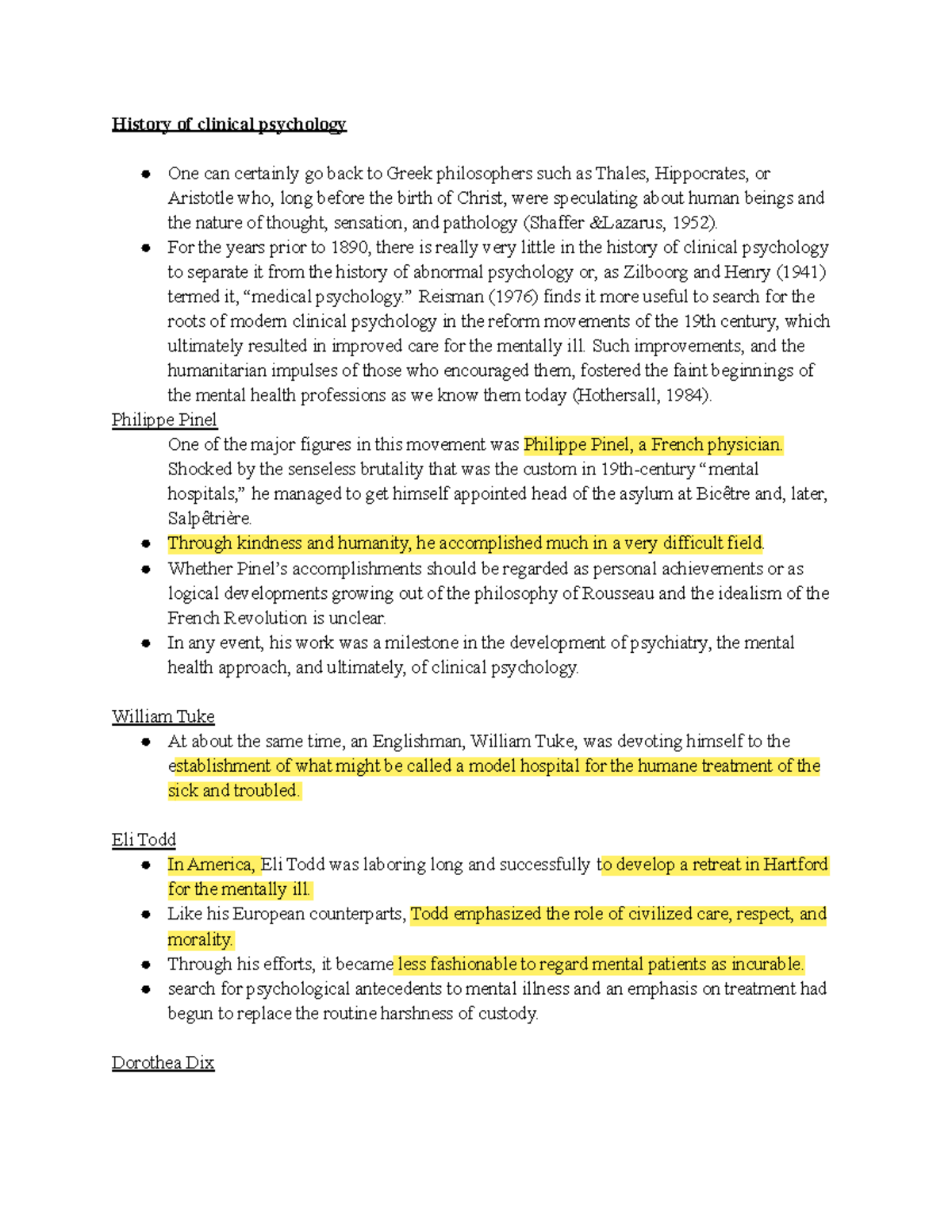 Unit 1 - nOTES - History of clinical psychology One can certainly go ...