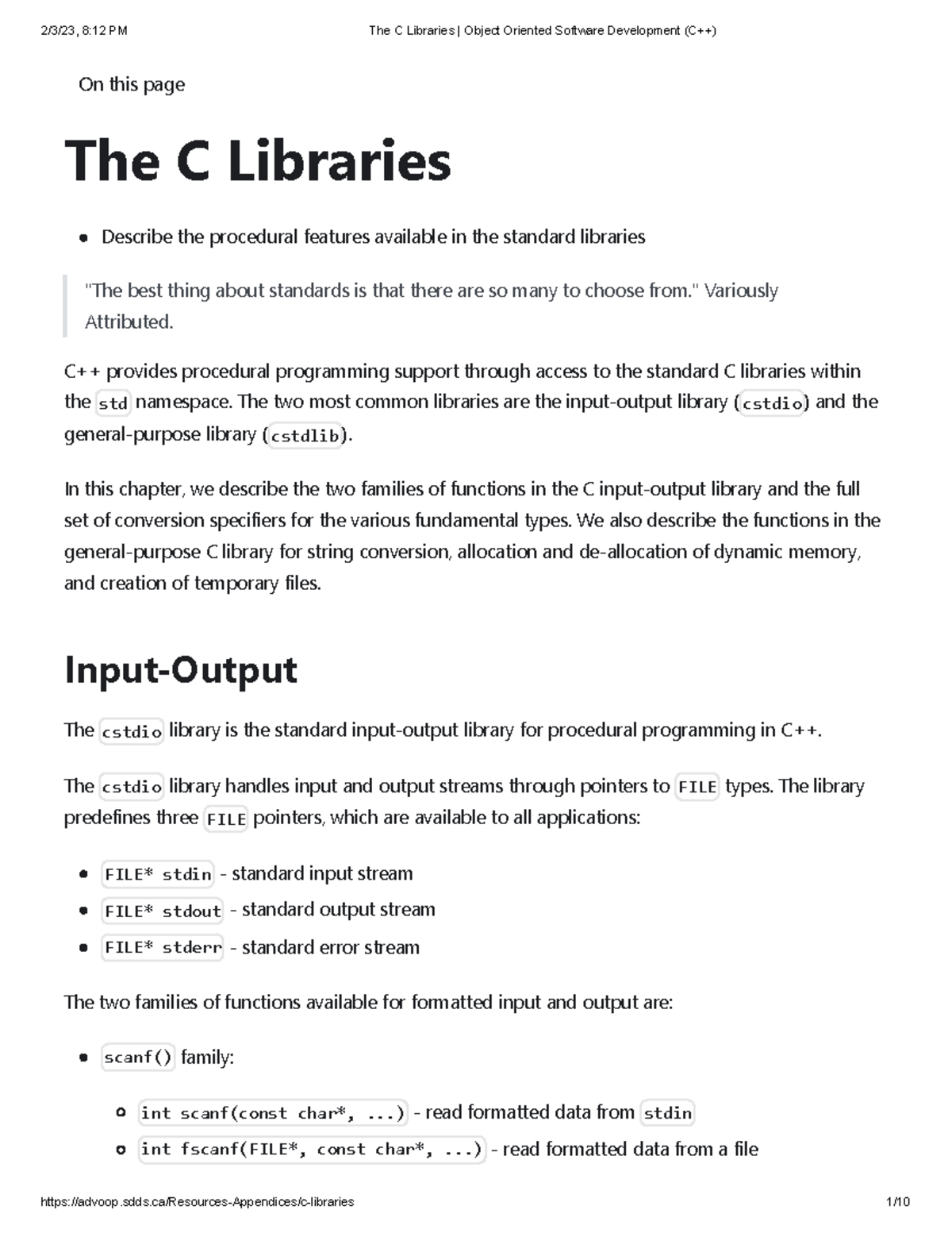 The C Libraries Object Oriented Software Development (C++) - On this ...