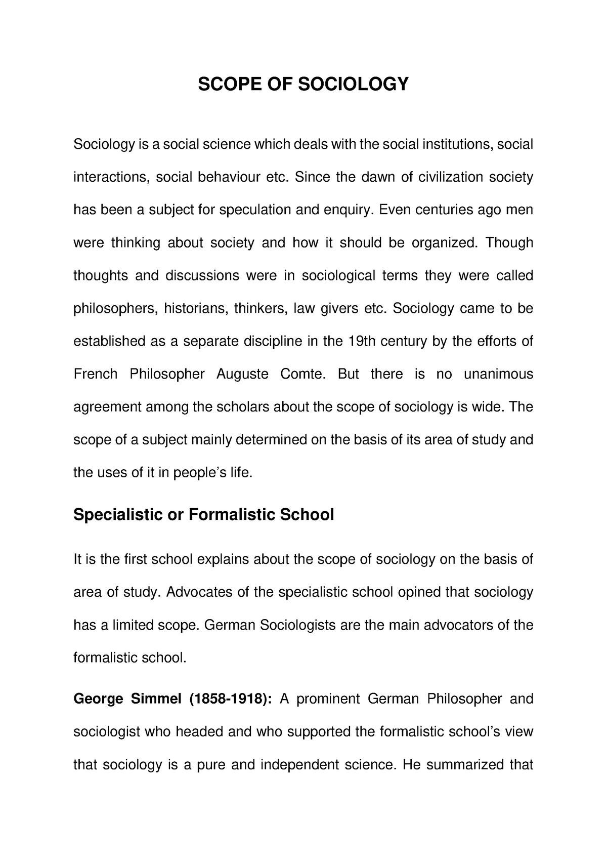 essay about scope of sociology