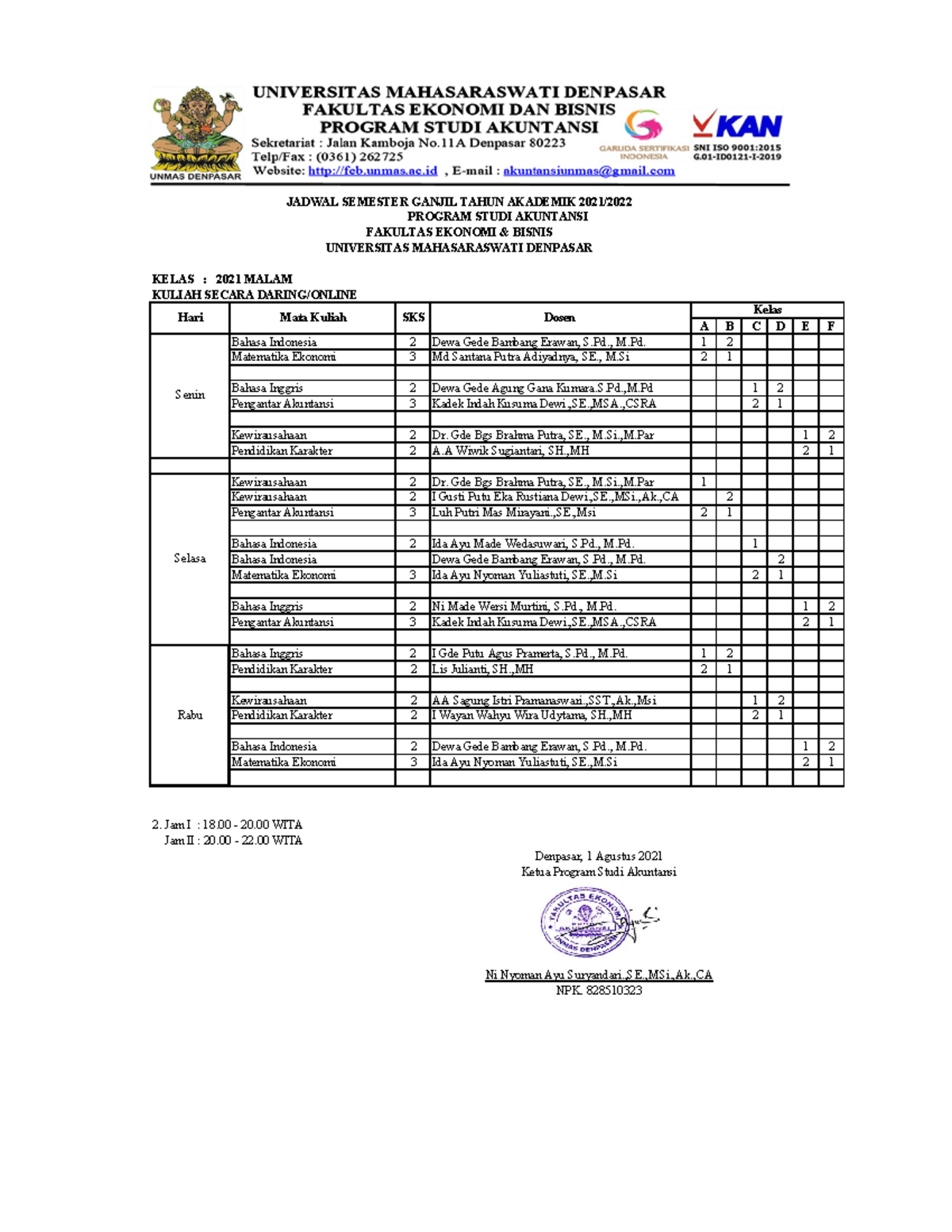 Malam 2021 - Schedule - KELAS : 2021 MALAM KULIAH SECARA DARING/ONLINE ...