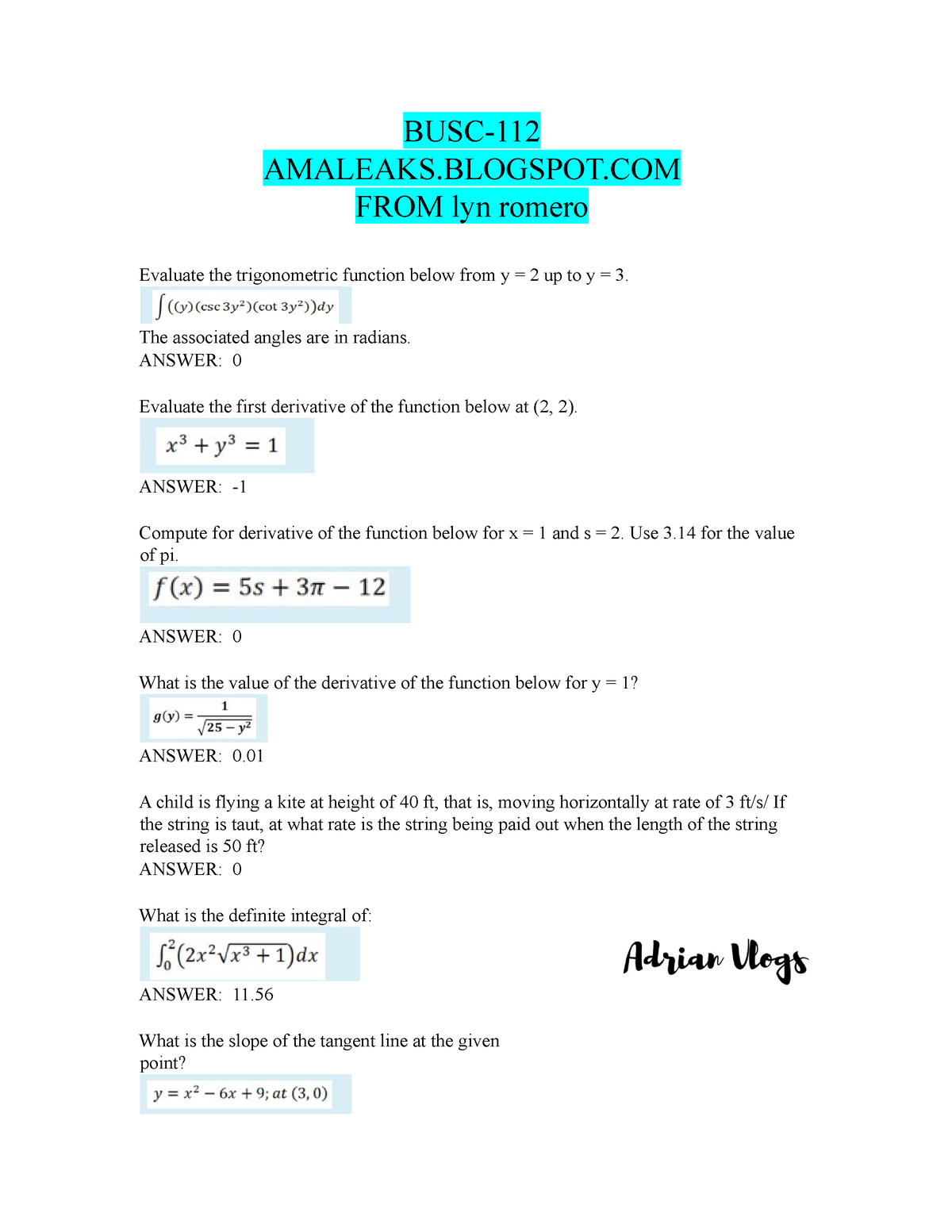 BUSC-112 WEEK 1-10 - AMAES BASIC CALCULUS WEEK 1-10 - BUSC- AMALEAKS ...