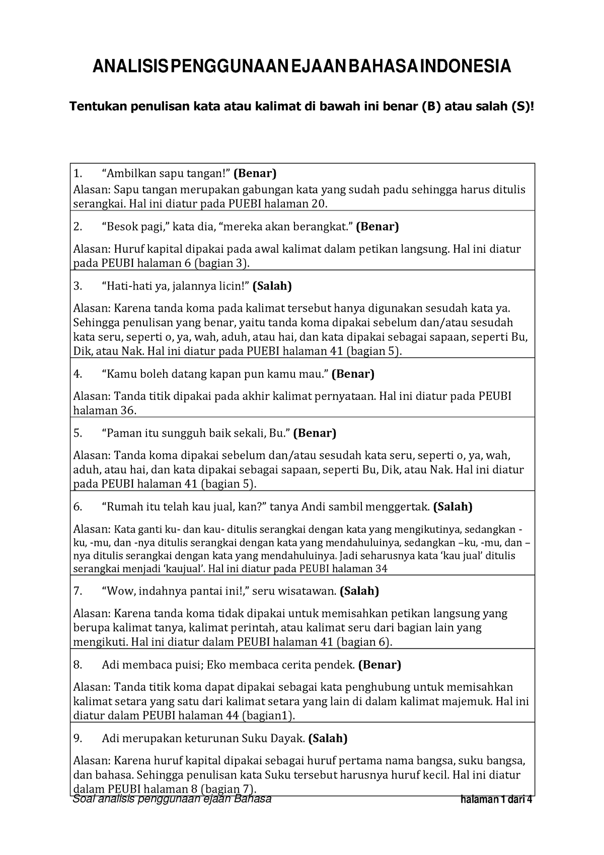 Bahasa Indonesia Kelompok 6 - Soal Analisis Penggunaan Ejaan Bahasa ...