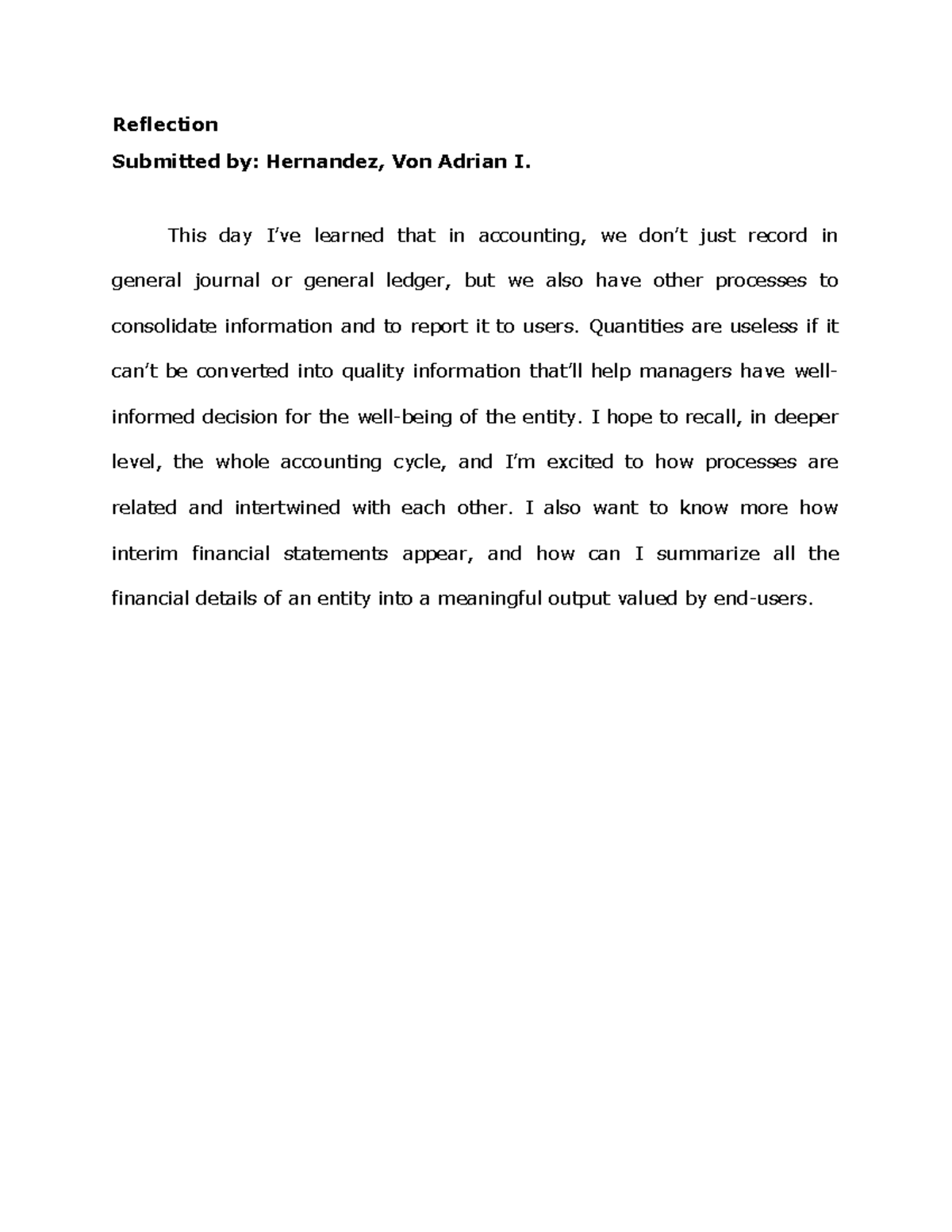 Hernandez reflection orientation - Reflection Submitted by: Hernandez ...