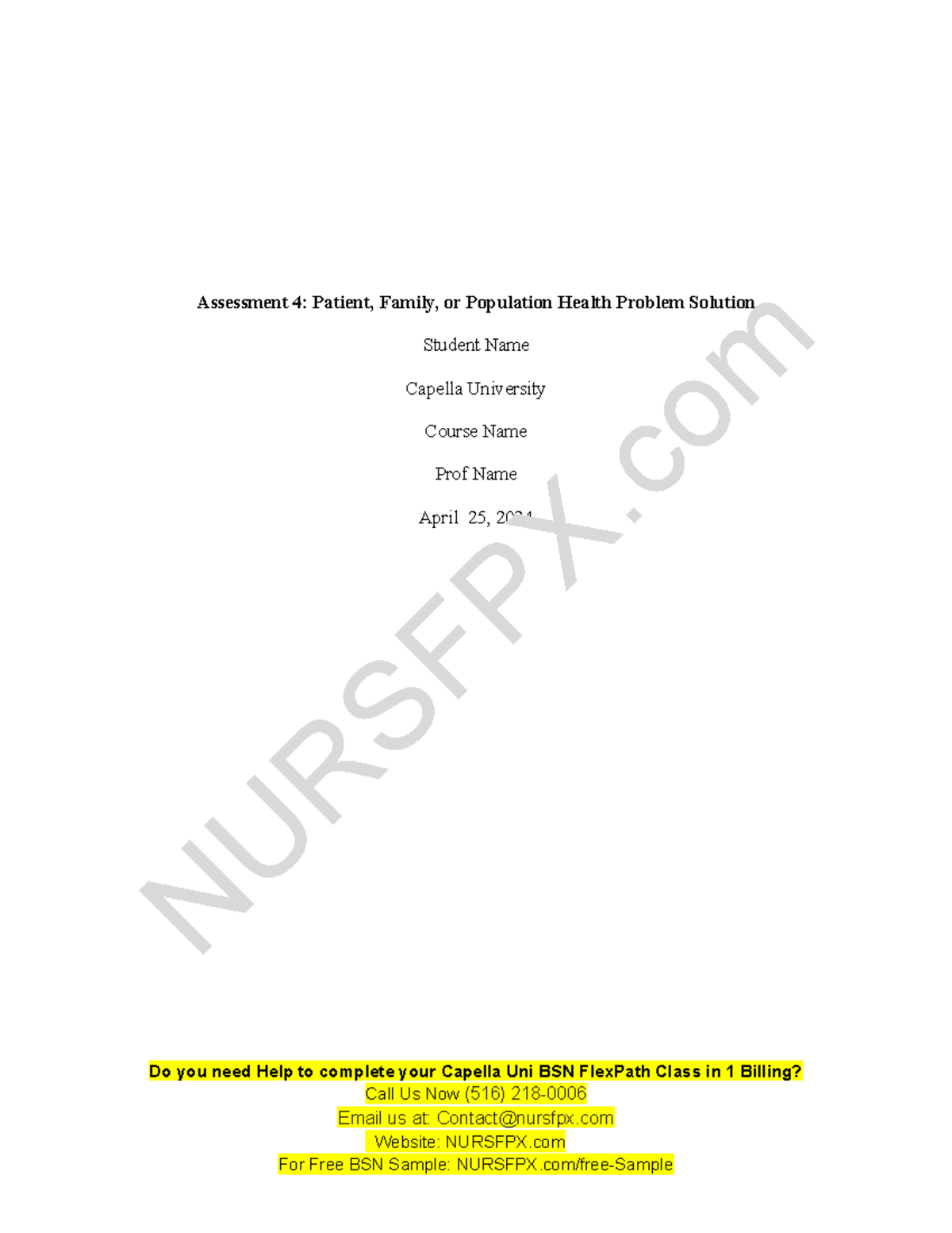 Nurs Fpx 4900 Assessment 4 Patient Family Or Population Health Problem ...