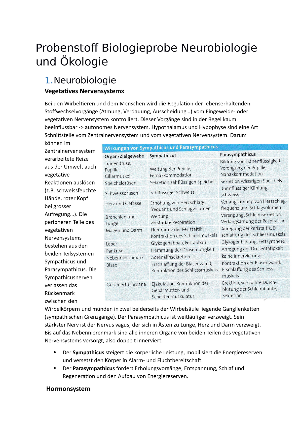 Probenstoff Biologieprobe Neurobiologie Und Ökologie - Probenstoff ...