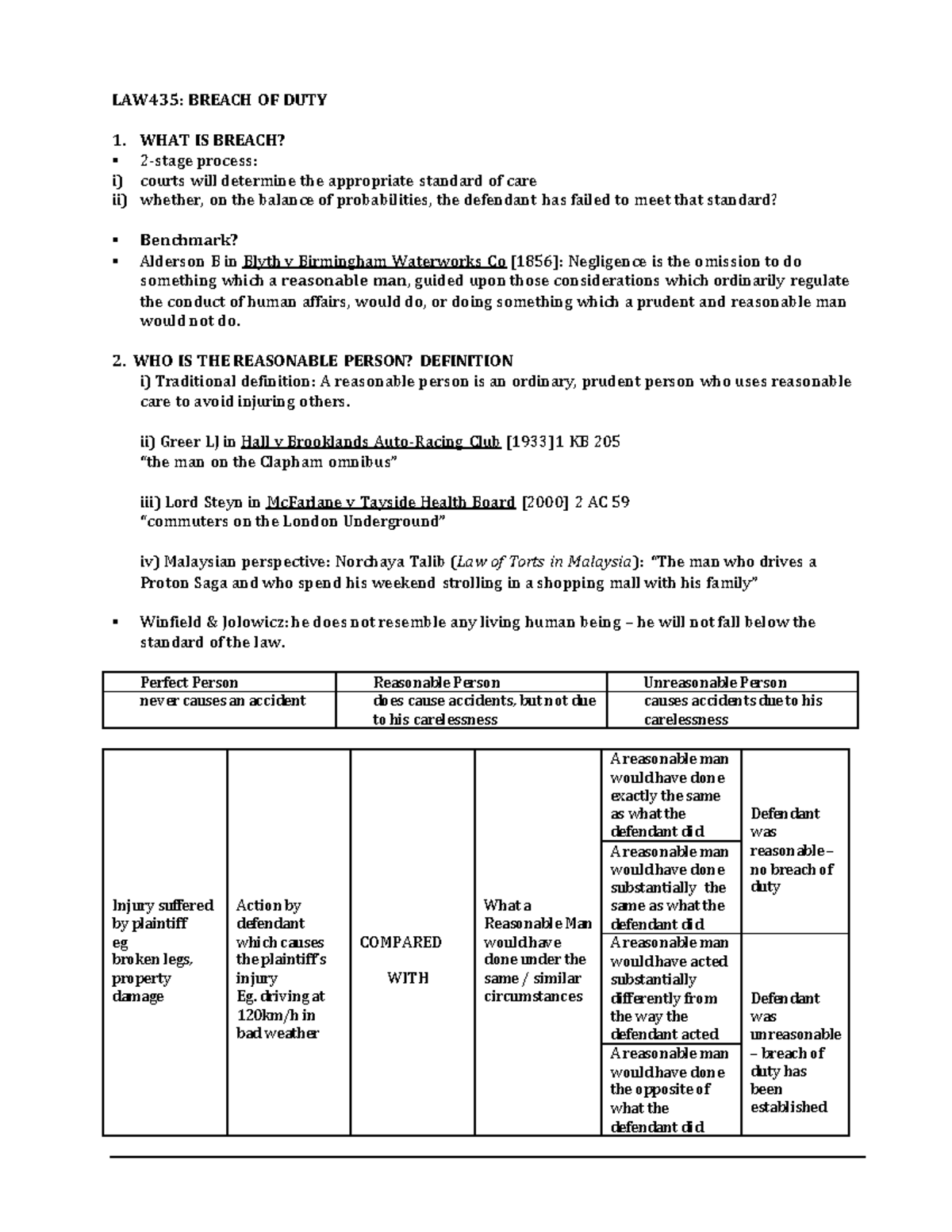 3 Breach Notes Tort LAW435 BREACH OF DUTY 1 WHAT IS BREACH 2 