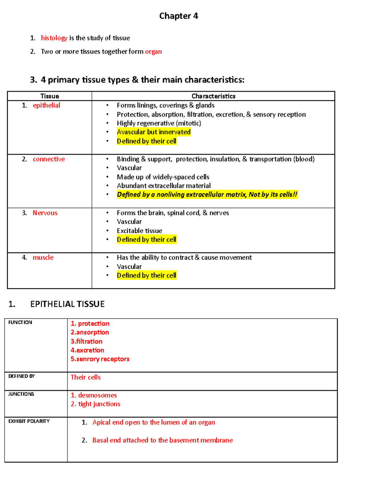 Chapter+4-+answer+key - Chapter 4 1. histology is the study of tissue 2 ...
