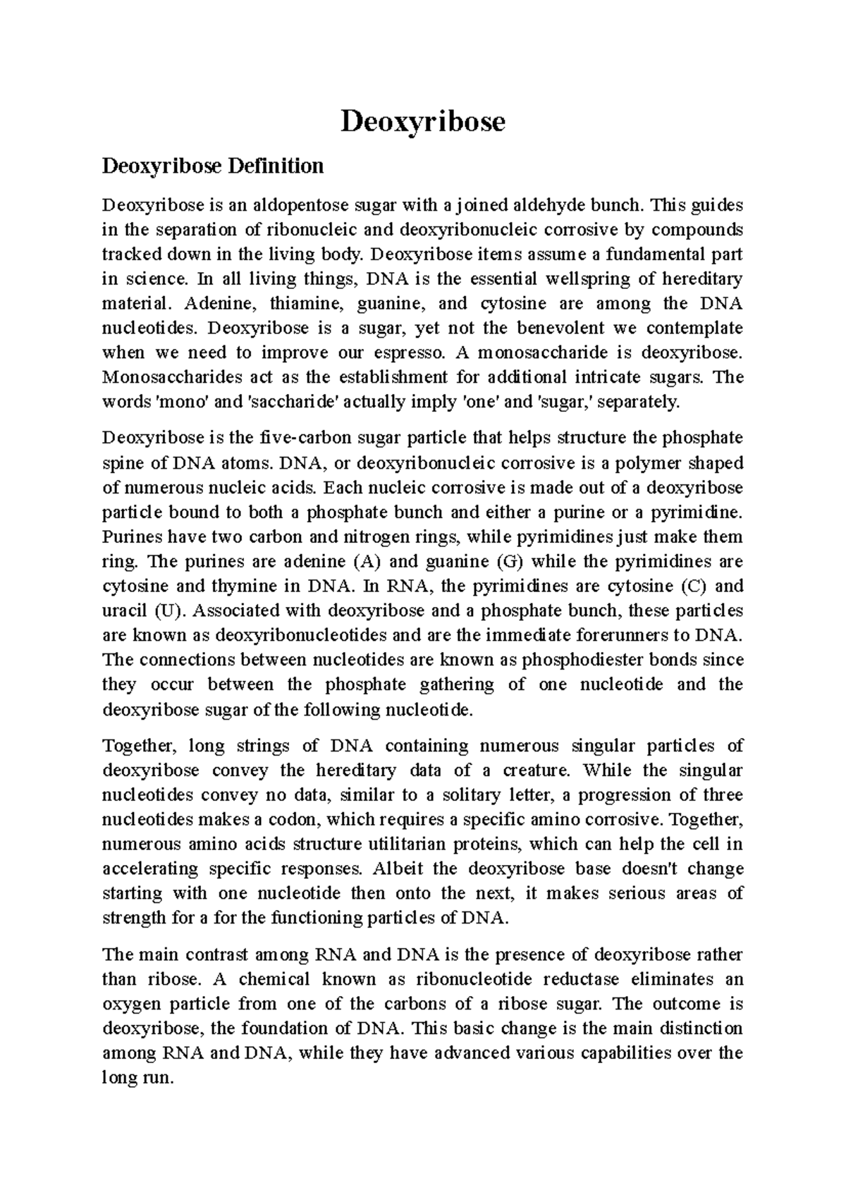 Deoxyribose Deoxyribose Deoxyribose Definition Deoxyribose is an