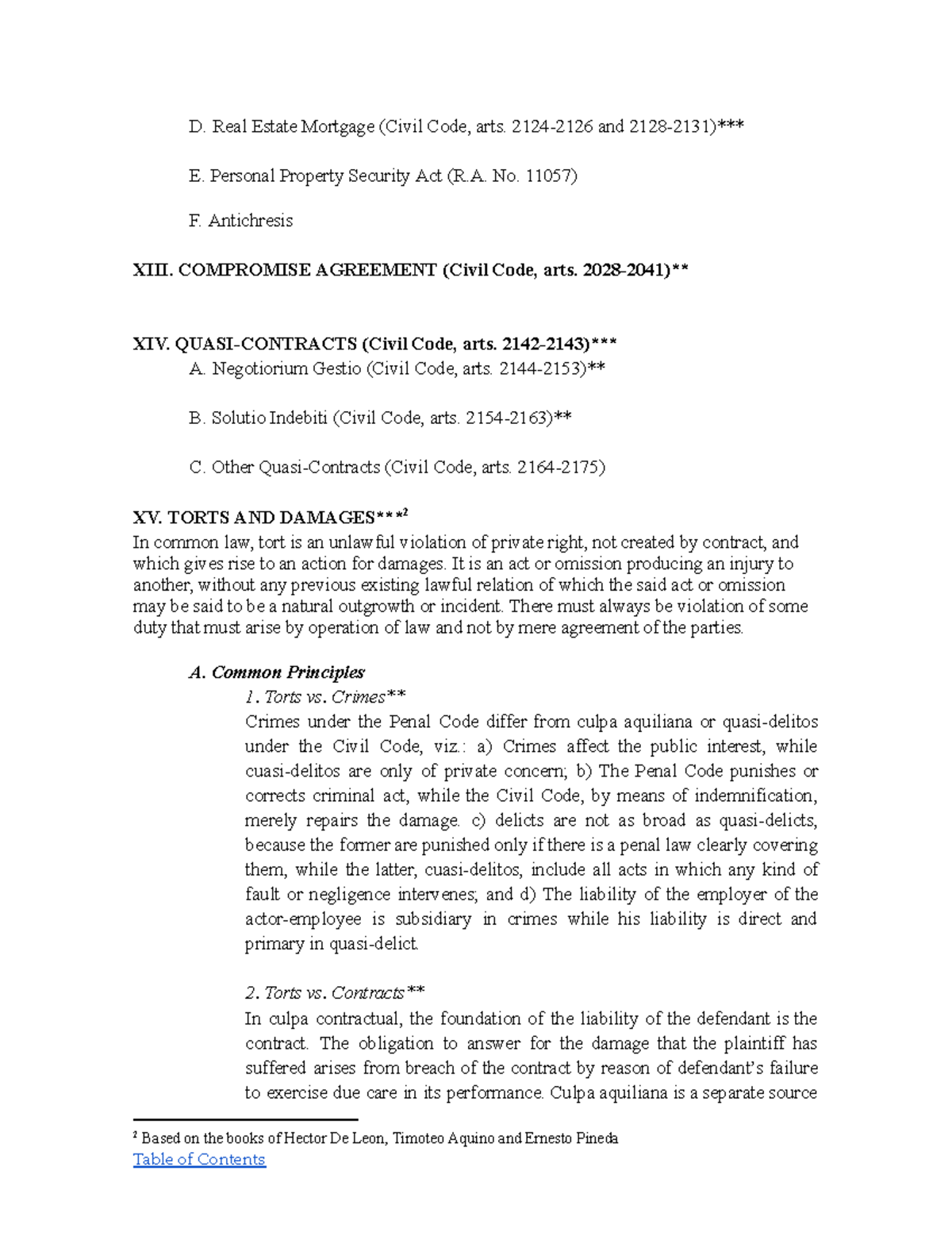 Torts Handmade Reviewer - D. Real Estate Mortgage (Civil Code, arts ...