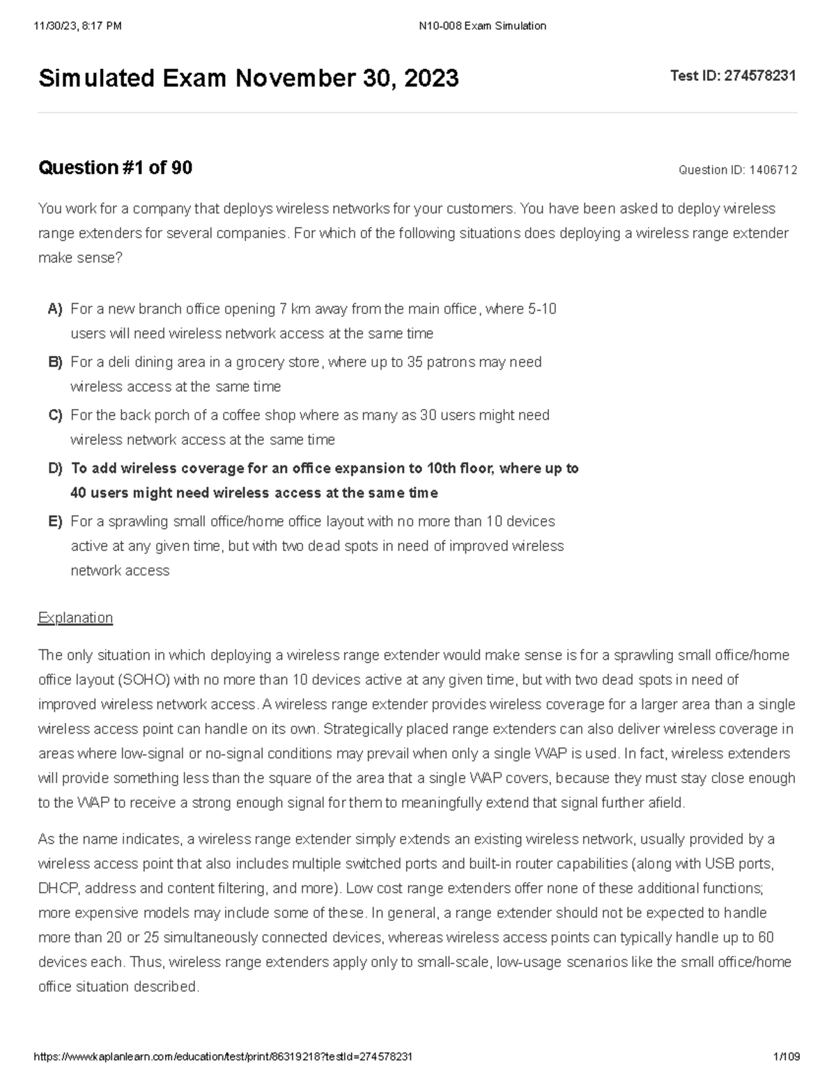 N10-008 Exam Simulation 2 - Simulated Exam November 30, 2023 Test ID ...