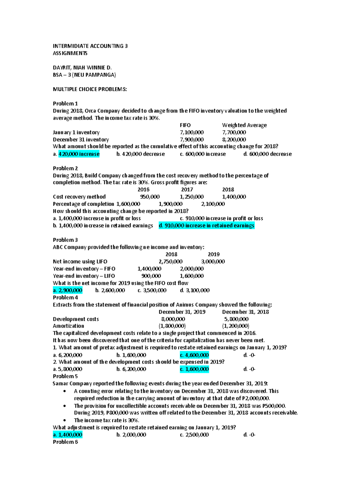 Dayrit-IA3- Assignments - INTERMIDIATE ACCOUNTING 3 ASSIGNMENTS DAYRIT ...