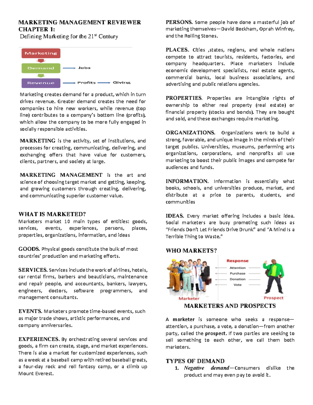Marketing- Management- Reviewer - MARKETING MANAGEMENT REVIEWER CHAPTER ...