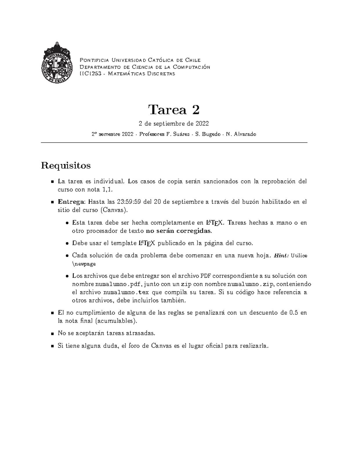 Tarea 2 - Pontificia Universidad Catolica De Chile ́ Departamento De ...