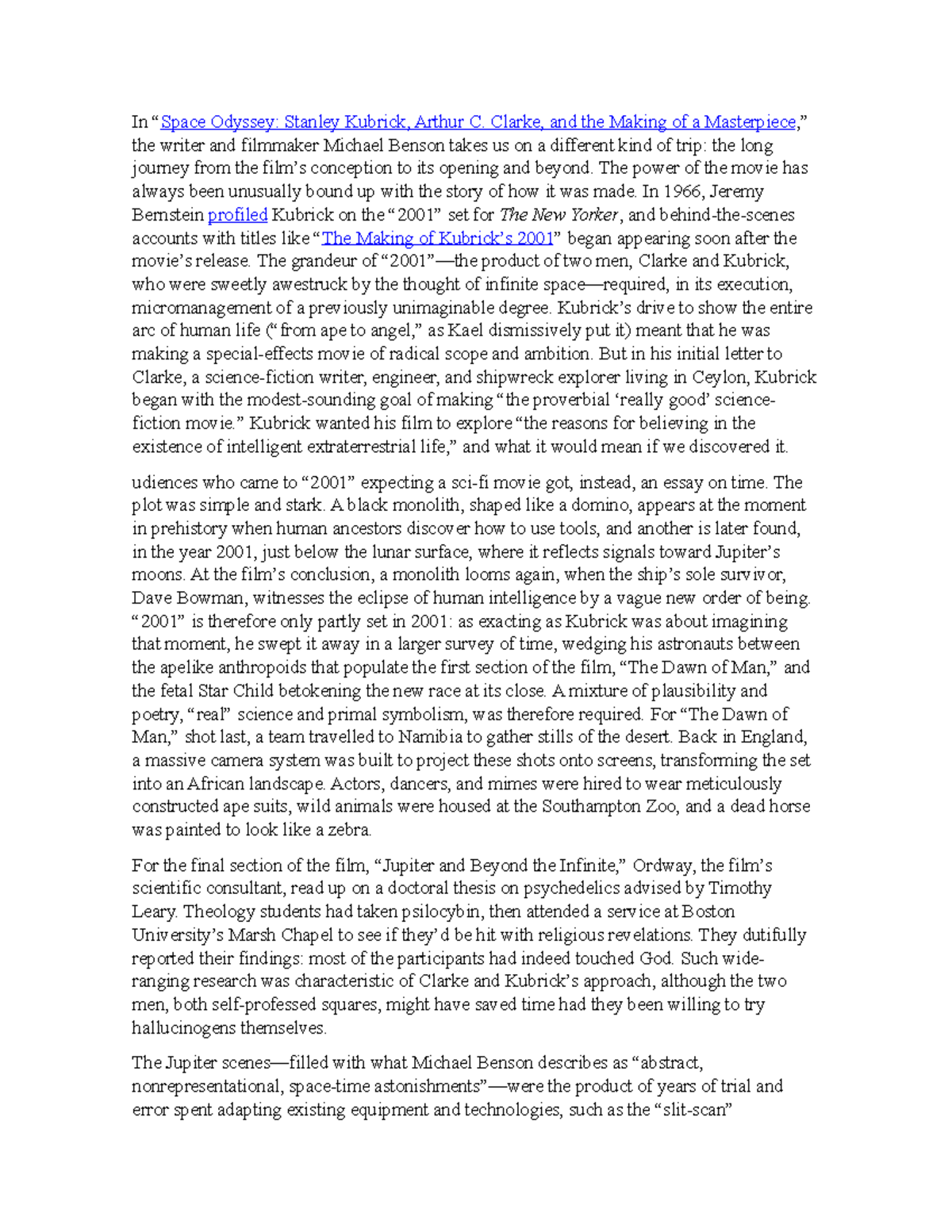 Stanley Kubrick - Clarke, and the Making of a Masterpiece,” the writer ...
