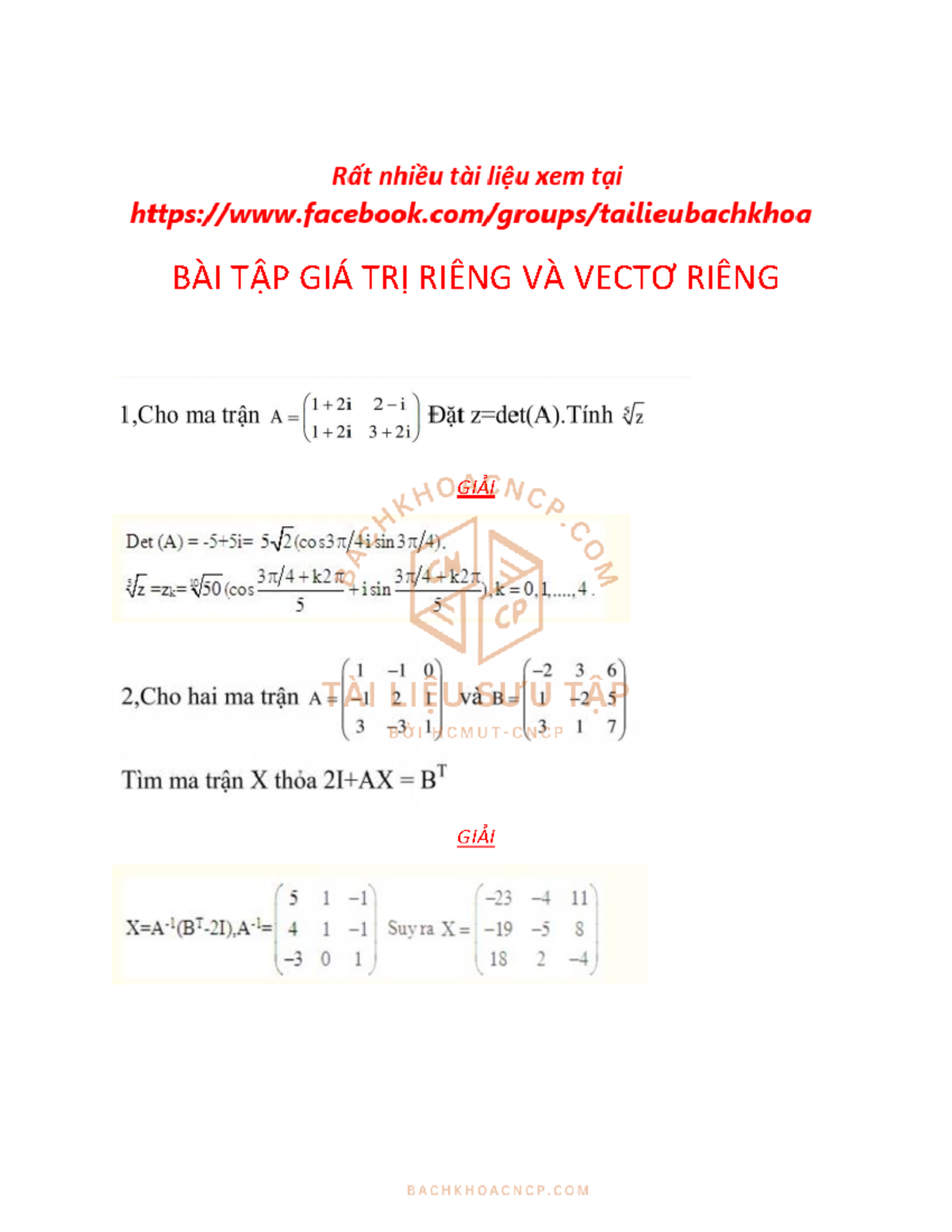 Bài tập giải chi tiết giá trị riêng và vecto riêng - đại số tuyến tính ...