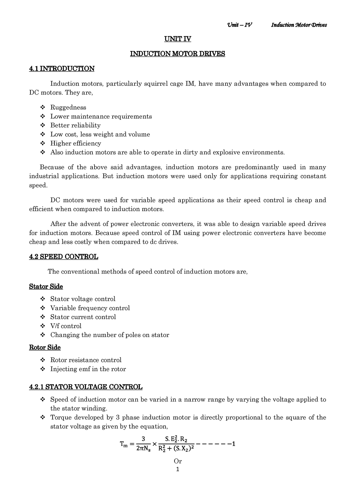 Induction Motor Drives - UNIT IV INDUCTION MOTOR DRIVES 4. 1 ...