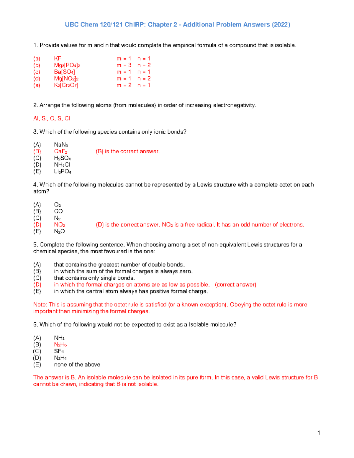 Chapter 2 Additional Problem Answers 2022 - Provide values for m and n ...
