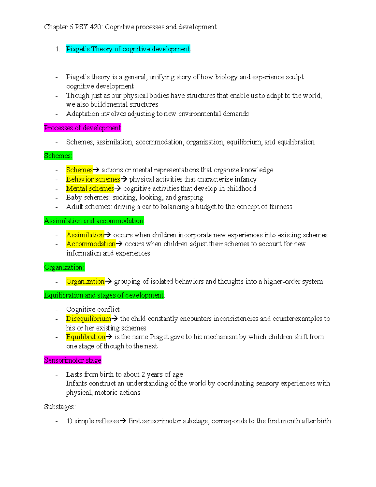 Chapter 6 PSY 420 lecture notes Piaget s Theory of cognitive