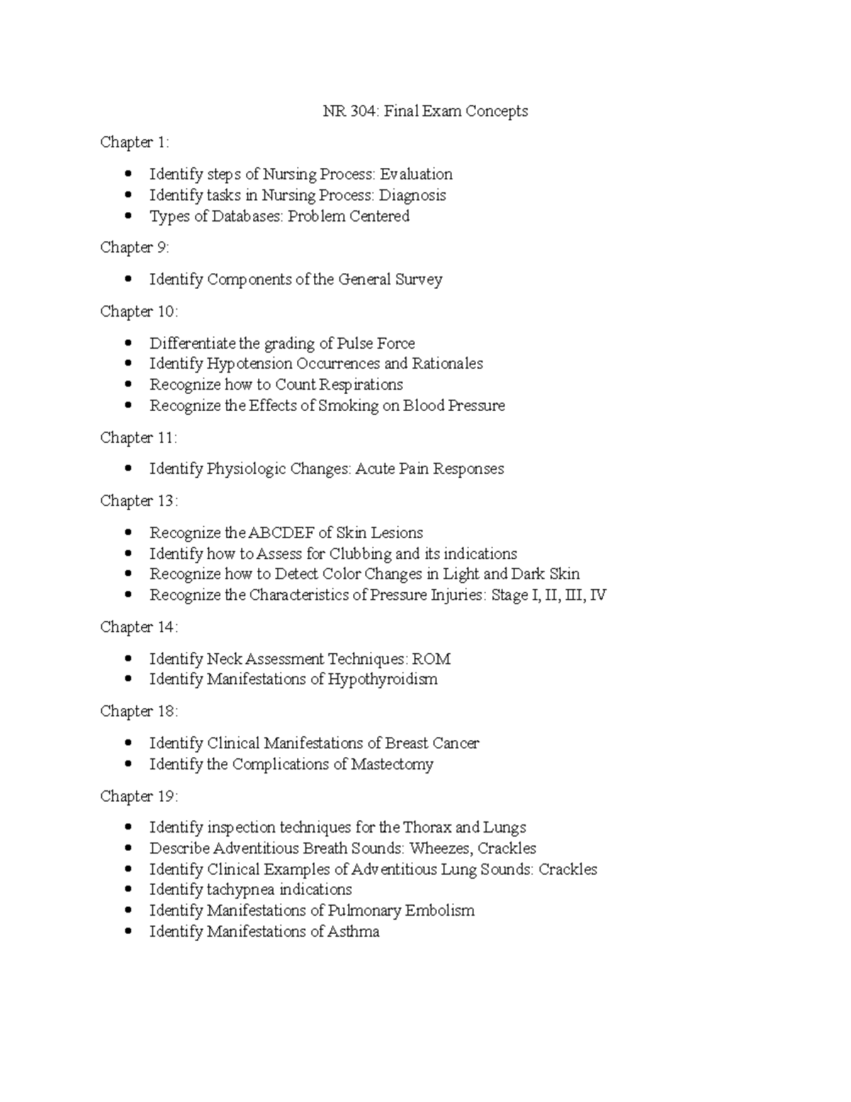 NR 304 Final Exam Concepts - NR 304: Final Exam Concepts Chapter 1 