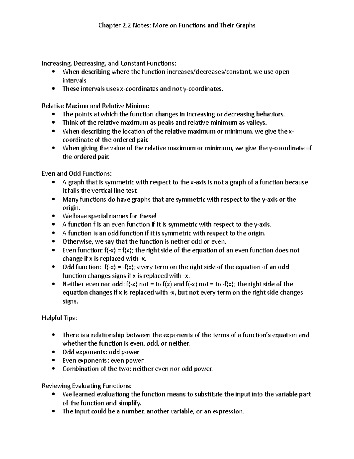 Chapter 2.2 Notes - Chapter 2 Notes: More on Functions and Their Graphs ...