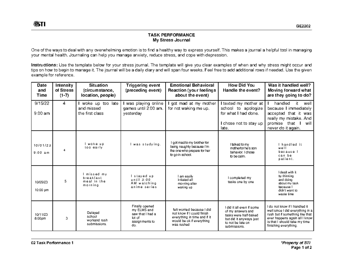 TASK Performance 1 - blahblahblah - GE 2202 02 Task Performance 1 ...