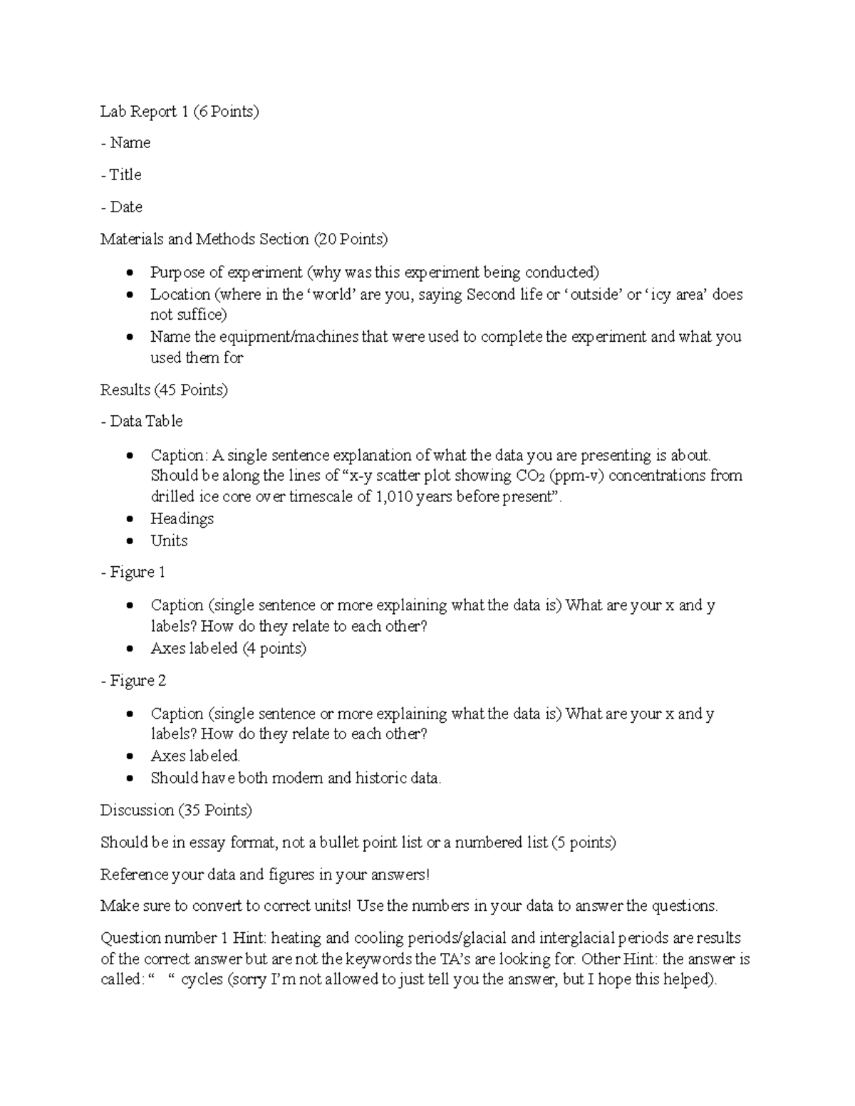 Lab Report 1 Rubric - Lab Report 1 (6 Points) Name Title Date Materials ...