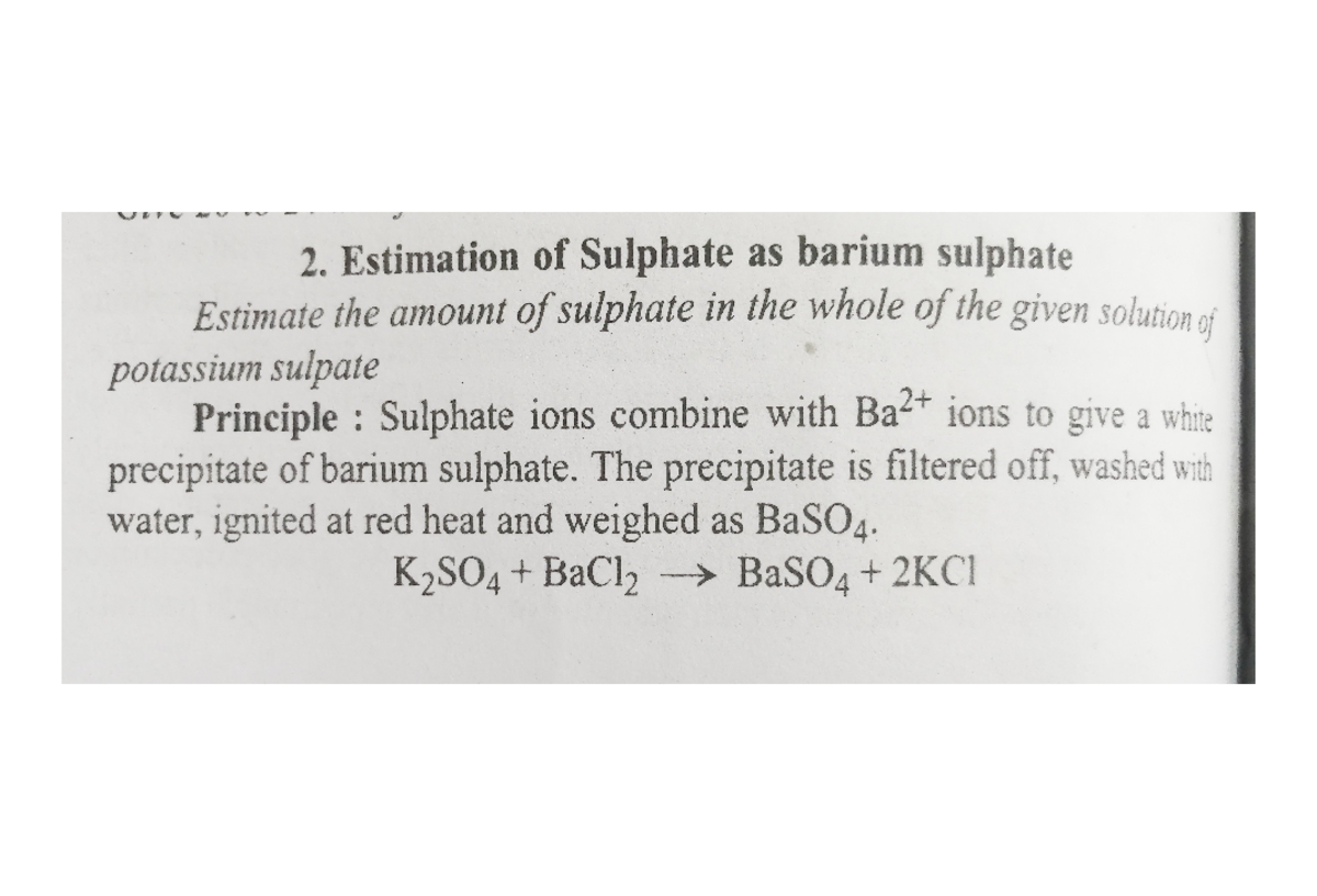 Estimation of sulphate as barium sulphate, estimation Organic