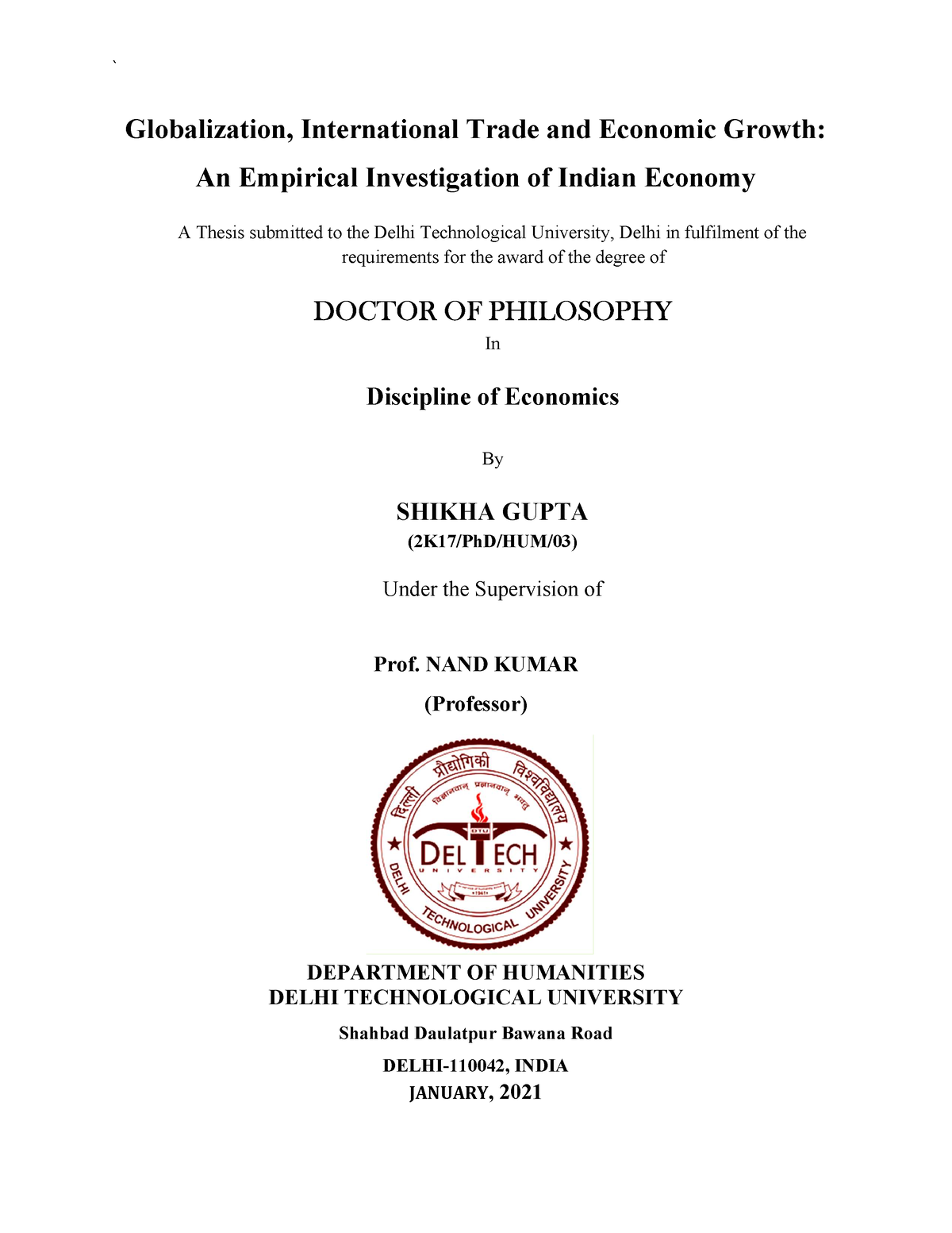 phd thesis in globalisation