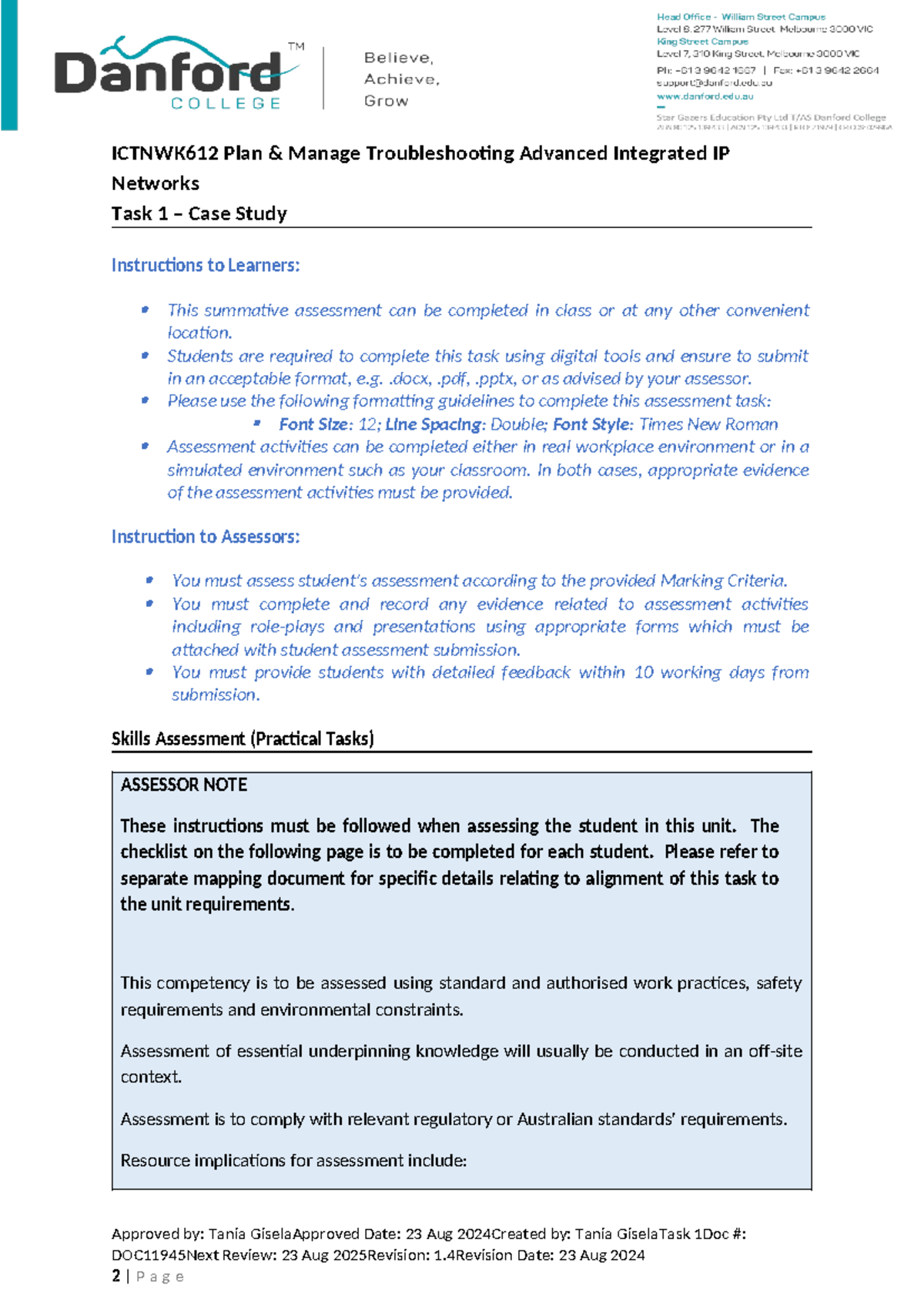 Ictnwk 612 Task 1 - please provide answer - ICTNWK612 Plan & Manage ...