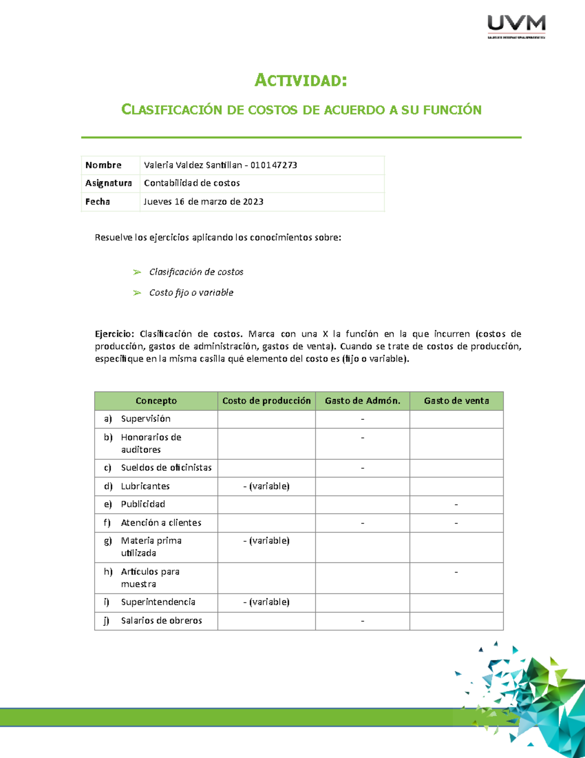 Actividad 2. Matriz De Clasificación - Contabilidad De Costos ...