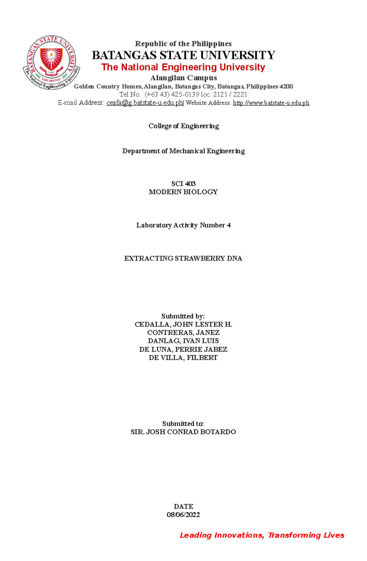 John Lester Cedalla Laboratory Work 4 1 Republic Of The Philippines Batangas State University 8430