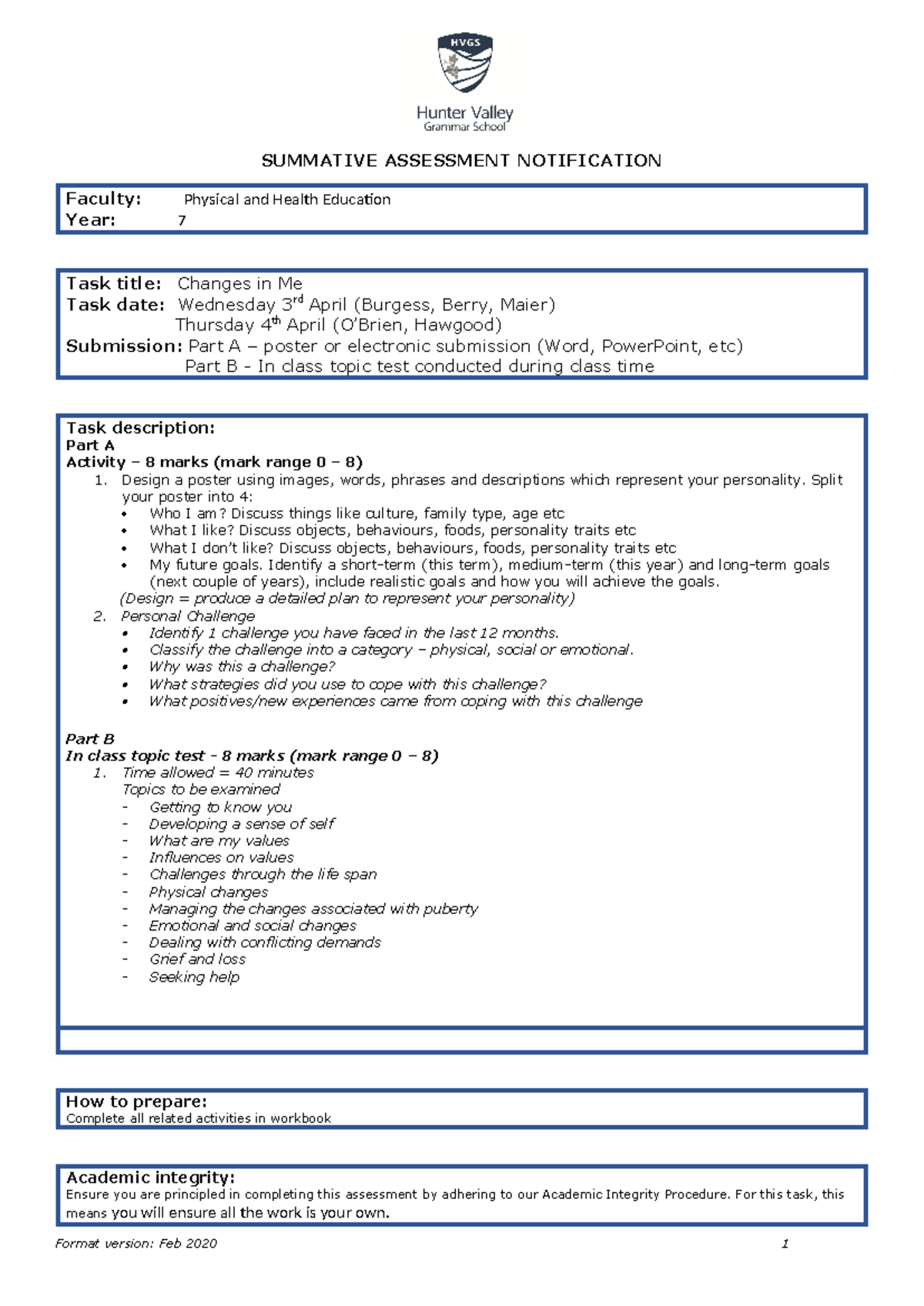Changesin Me Assessment Notification - SUMMATIVE ASSESSMENT ...
