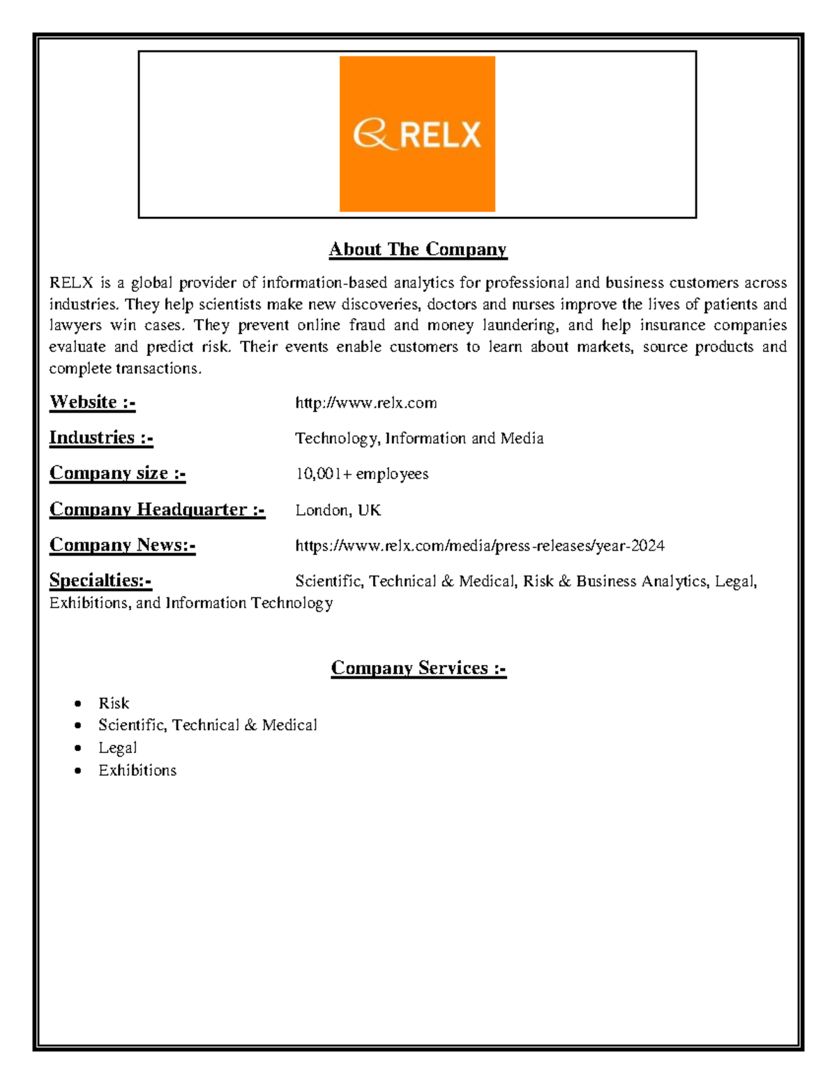 RELX India - New - About The Company RELX is a global provider of ...