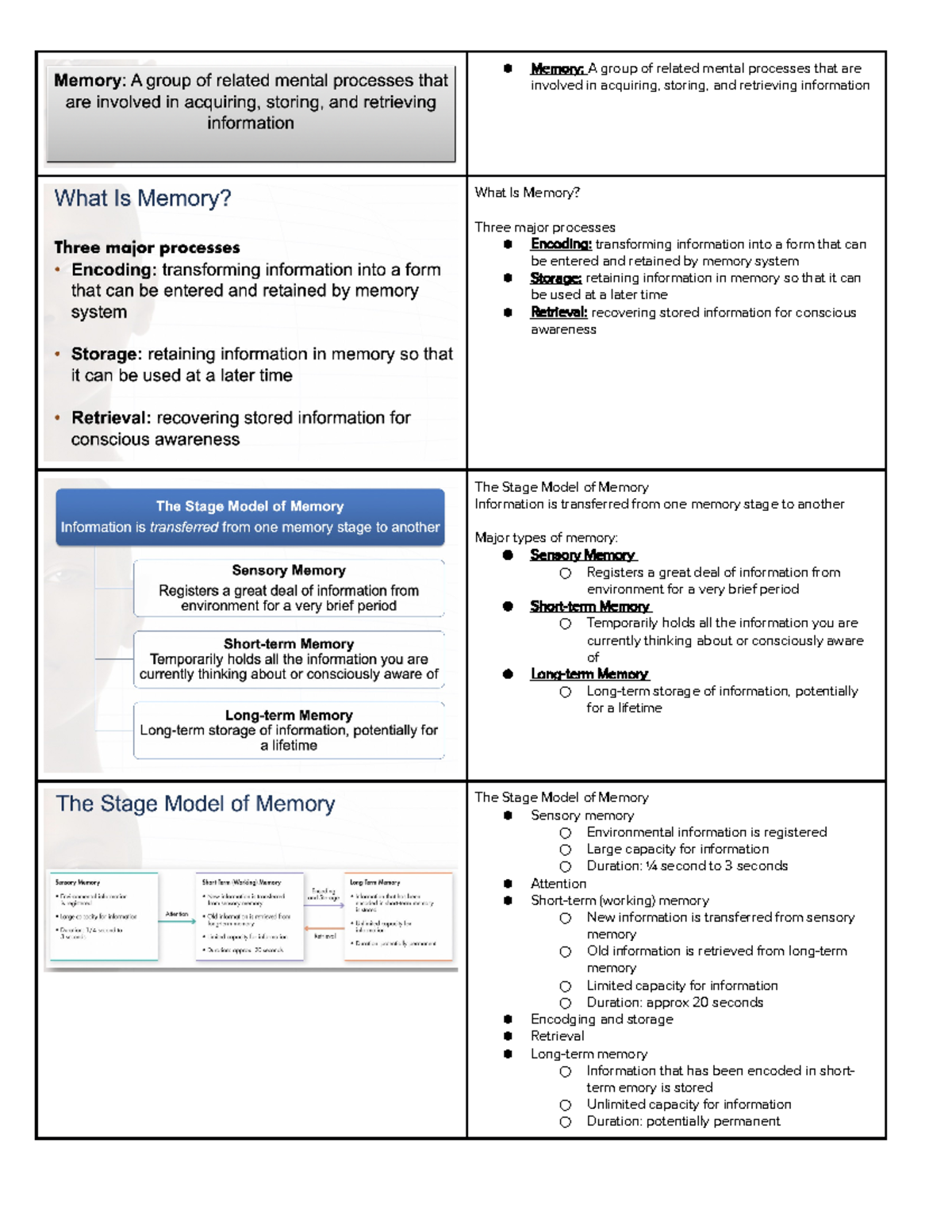Chapter 6 intro - Memory: A group of related mental processes that are ...
