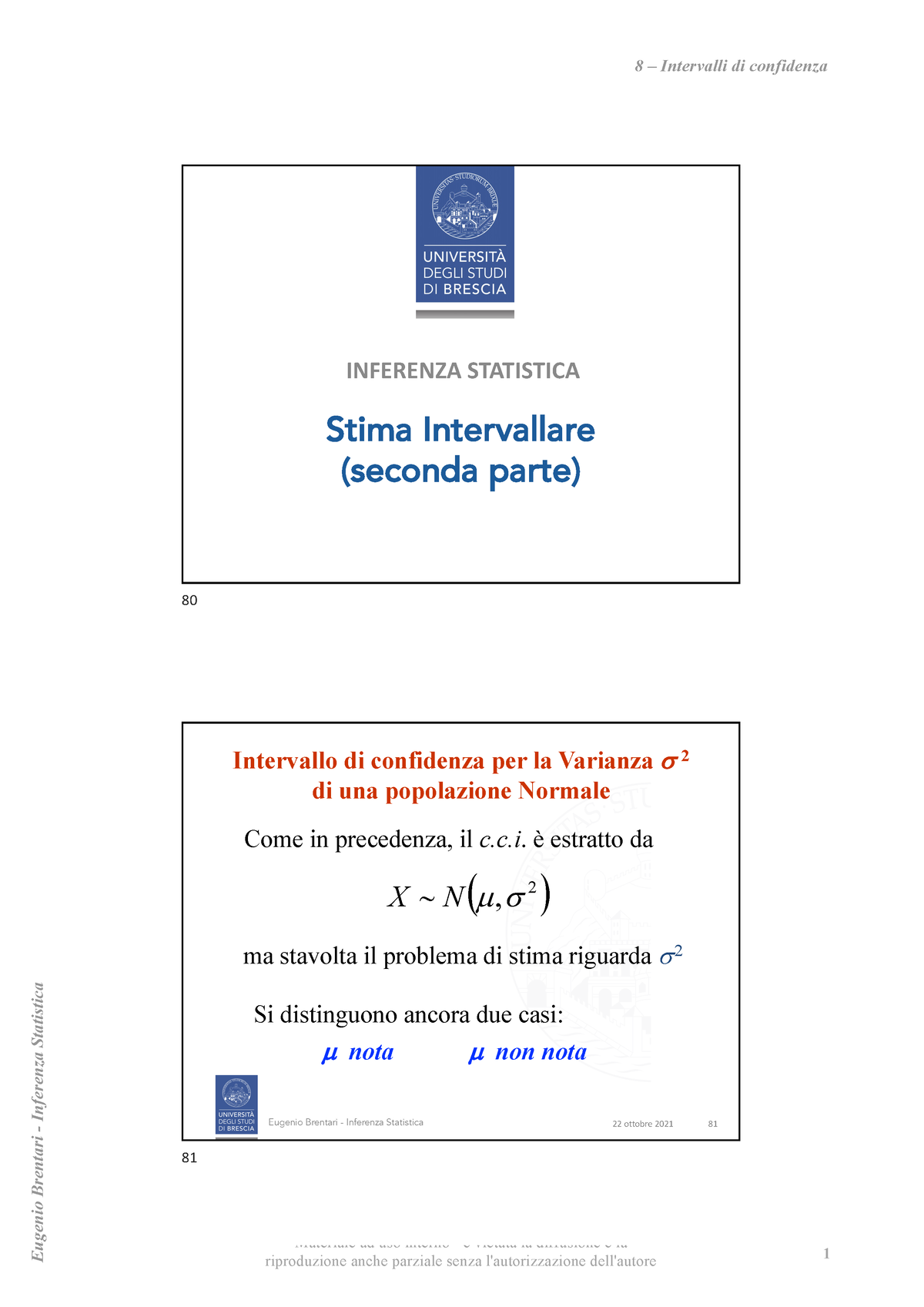 8 Intervalli Di Confidenza (seconda Parte) - Eugenio Brentari ...